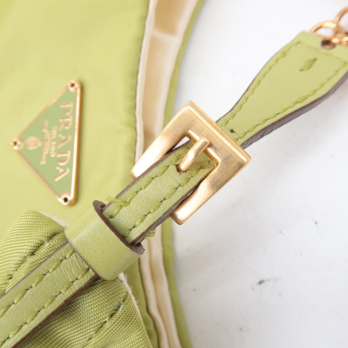 PRADA Logo Nylon Leather Chain Shoulder Bag Light Green BR0104