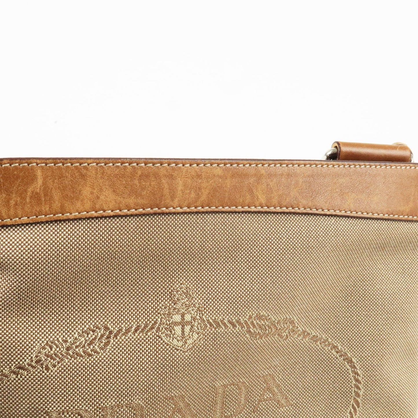 PRADA Logo Jacquard Leather Shoulder Bag Beige Brown BT0537