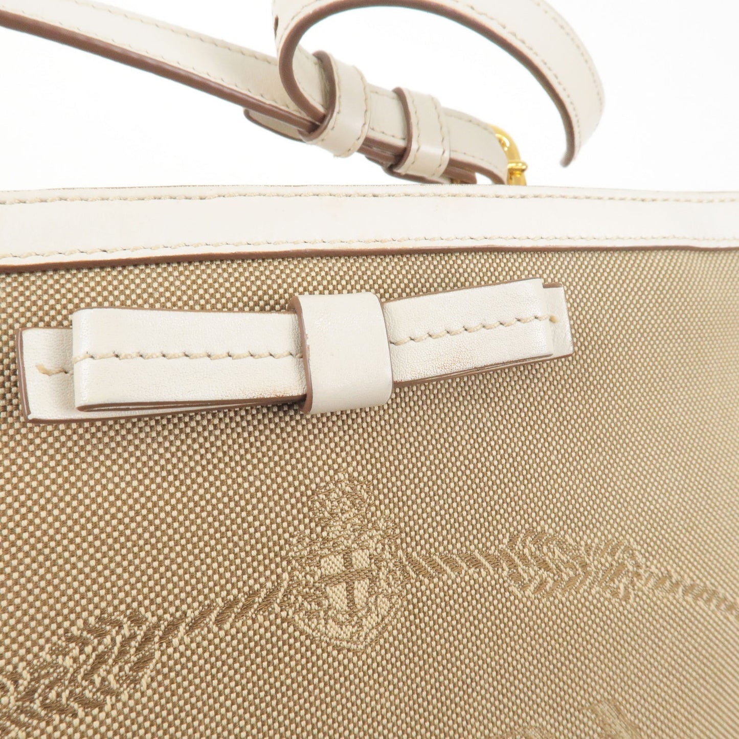 PRADA Logo Jacquard Leather Shoulder Bag Beige Ivory 1BE021