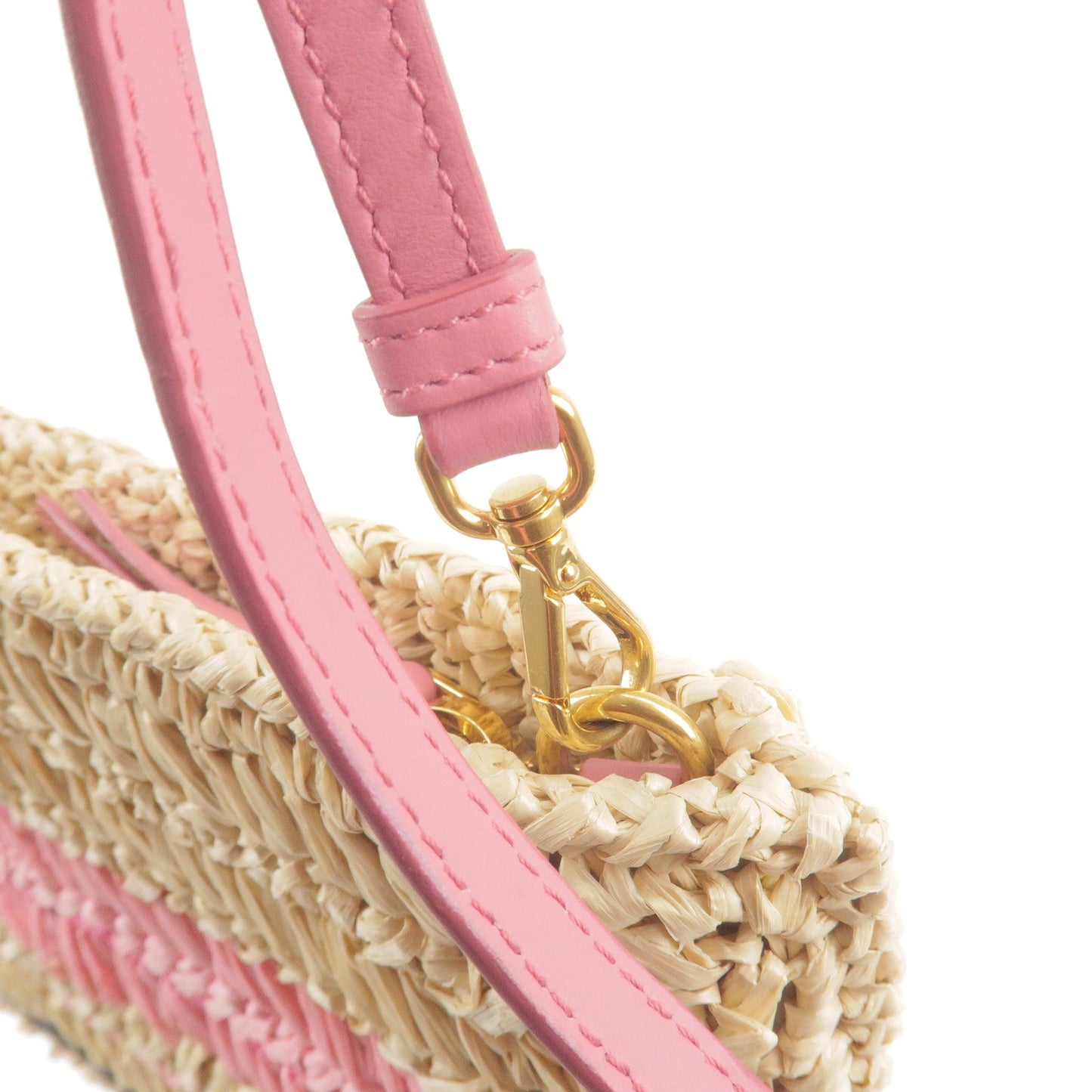 Prada Raffia Tricot Leather Shoulder Bag Beige Pink 1BF071