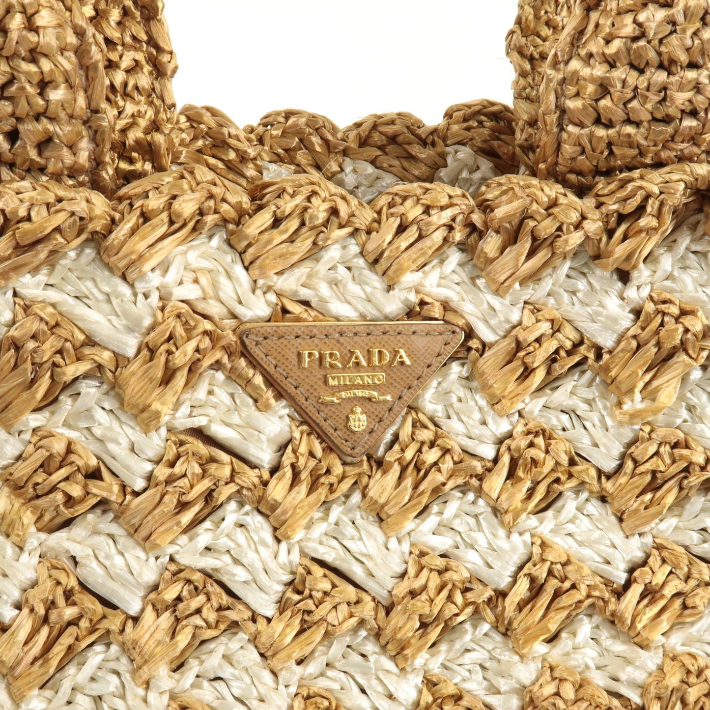 PRADA Raffia Crochet Canapa Tote Bag Beige BN2303