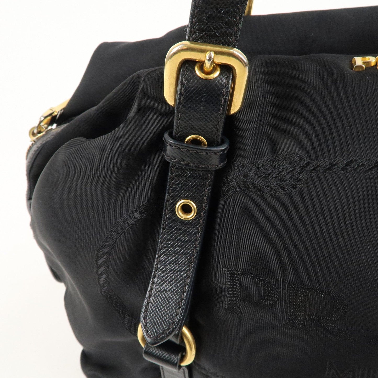 PRADA Nylon Leather Shoulder Bag Black