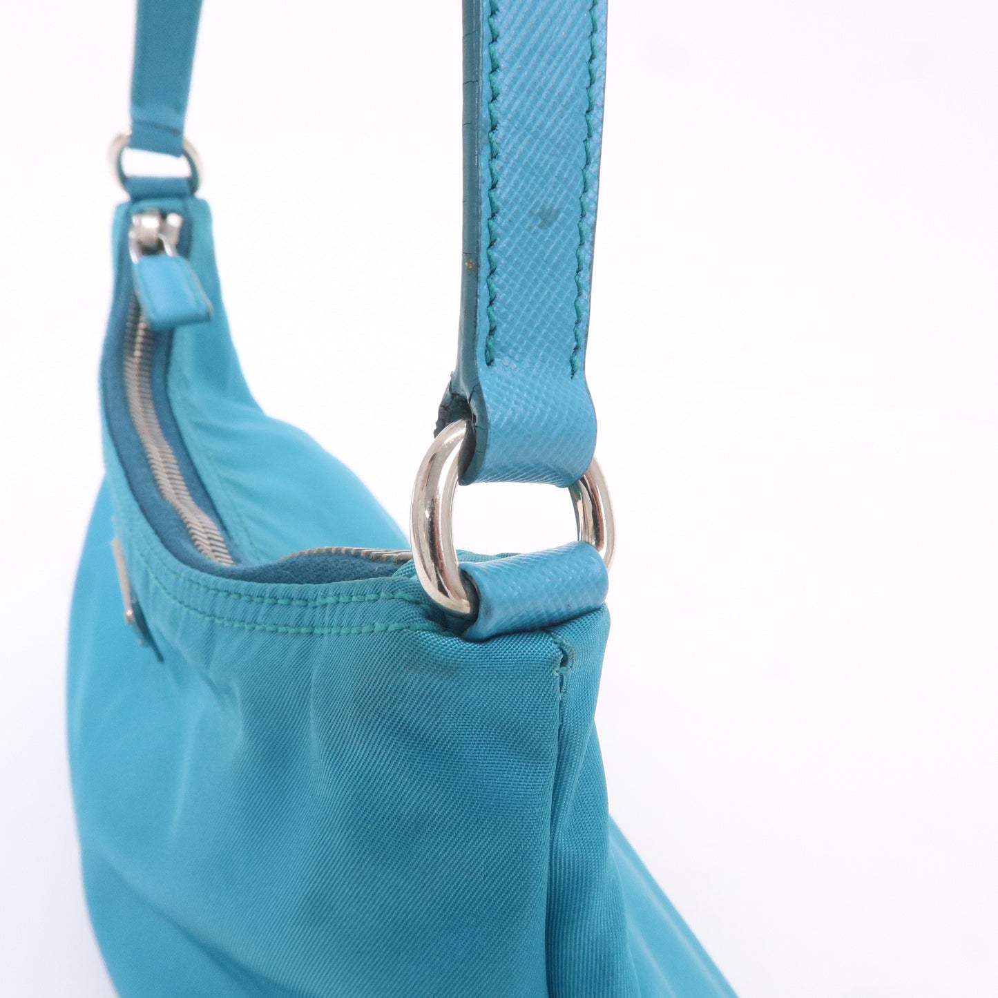 PRADA Nylon Leather Shoulder Bag Pouch Turquoise blue 1N1413