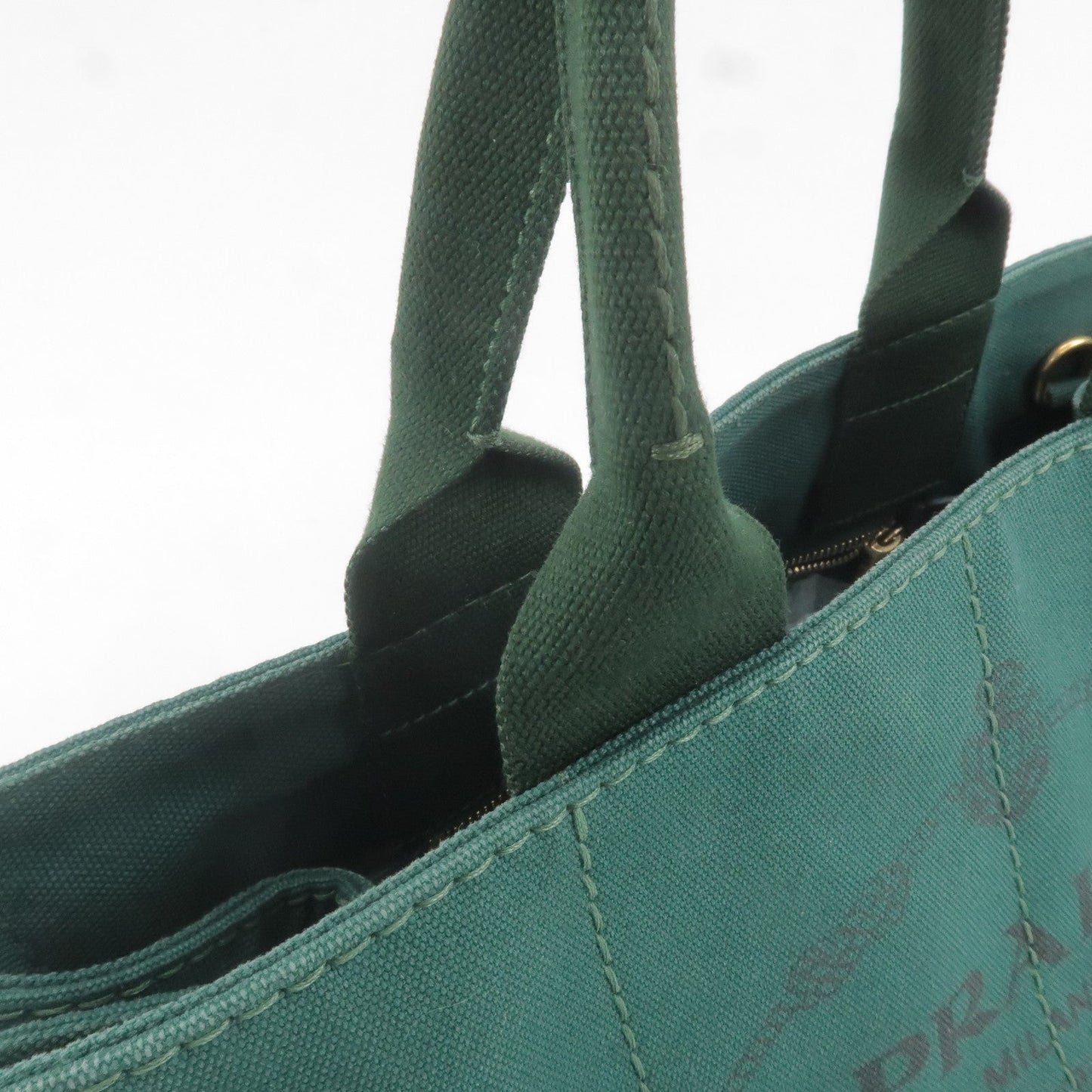 PRADA Canapa Canvas Tote Bag Green BN2642