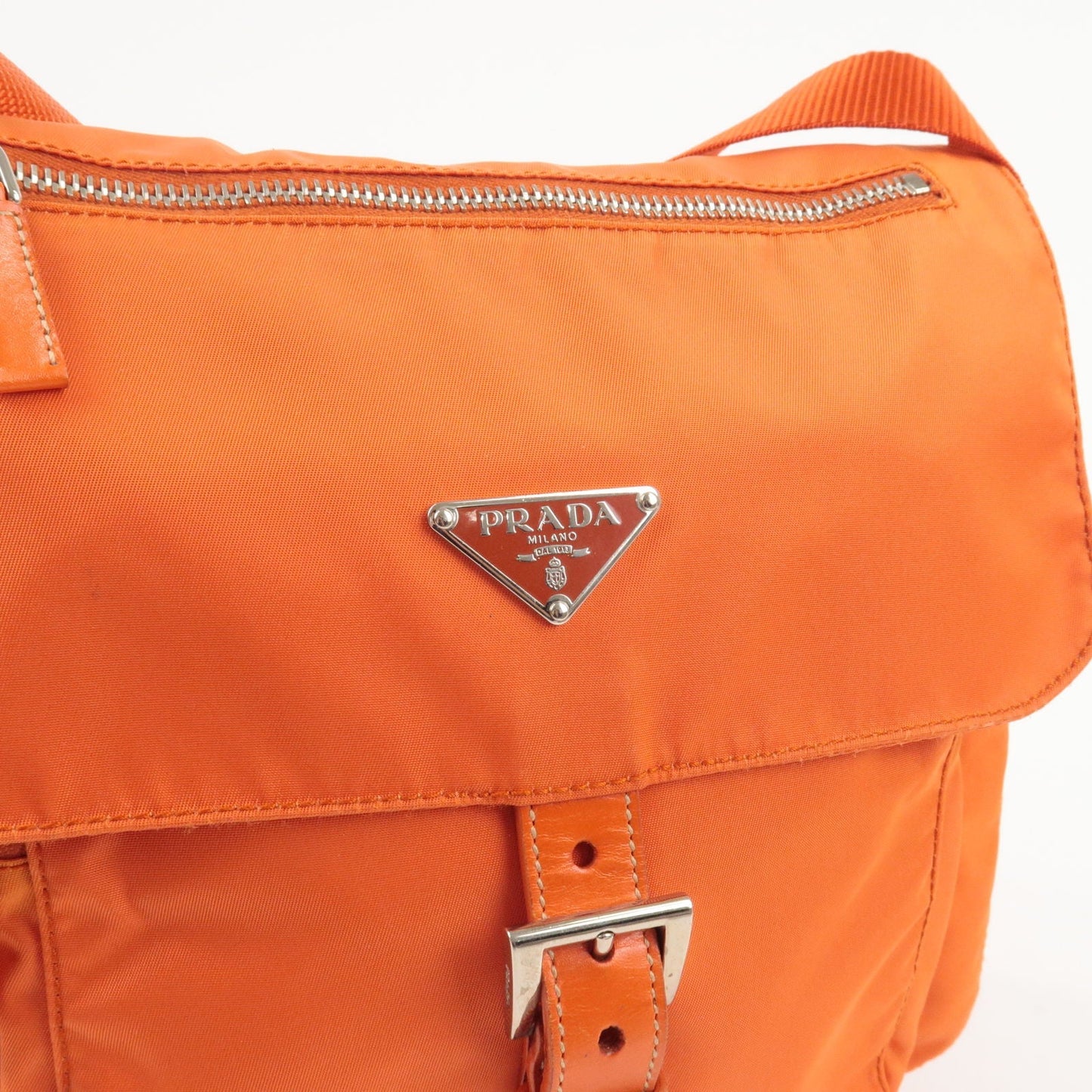 PRADA Logo Nylon Leather Shoulder Bag Orange B8994