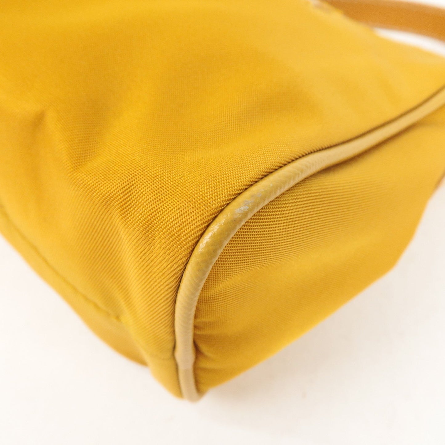 PRADA Logo Nylon Leather Shoulder Bag Mustard Yellow BN1834