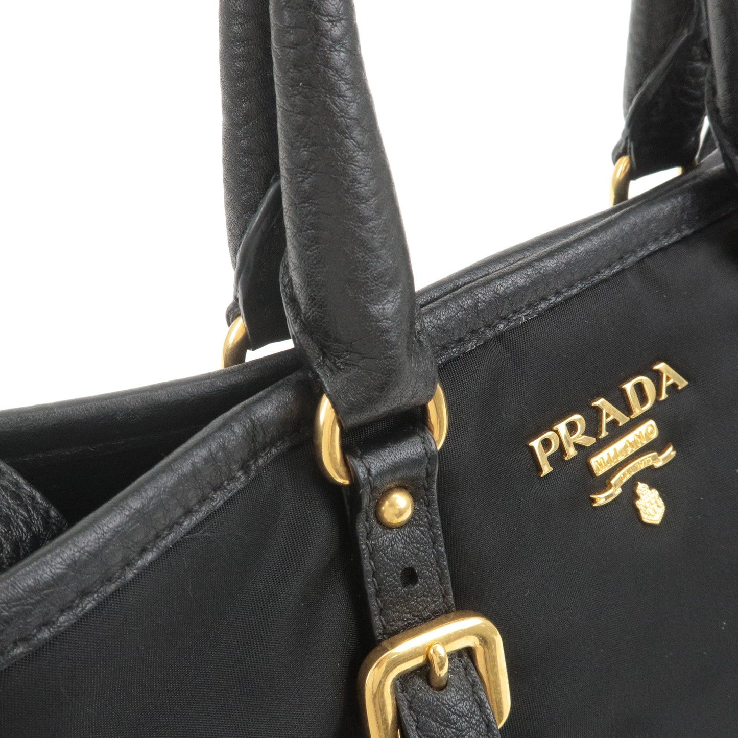 PRADA Nylon Leather 2Way Bag Tote Bag Hand Bag Black