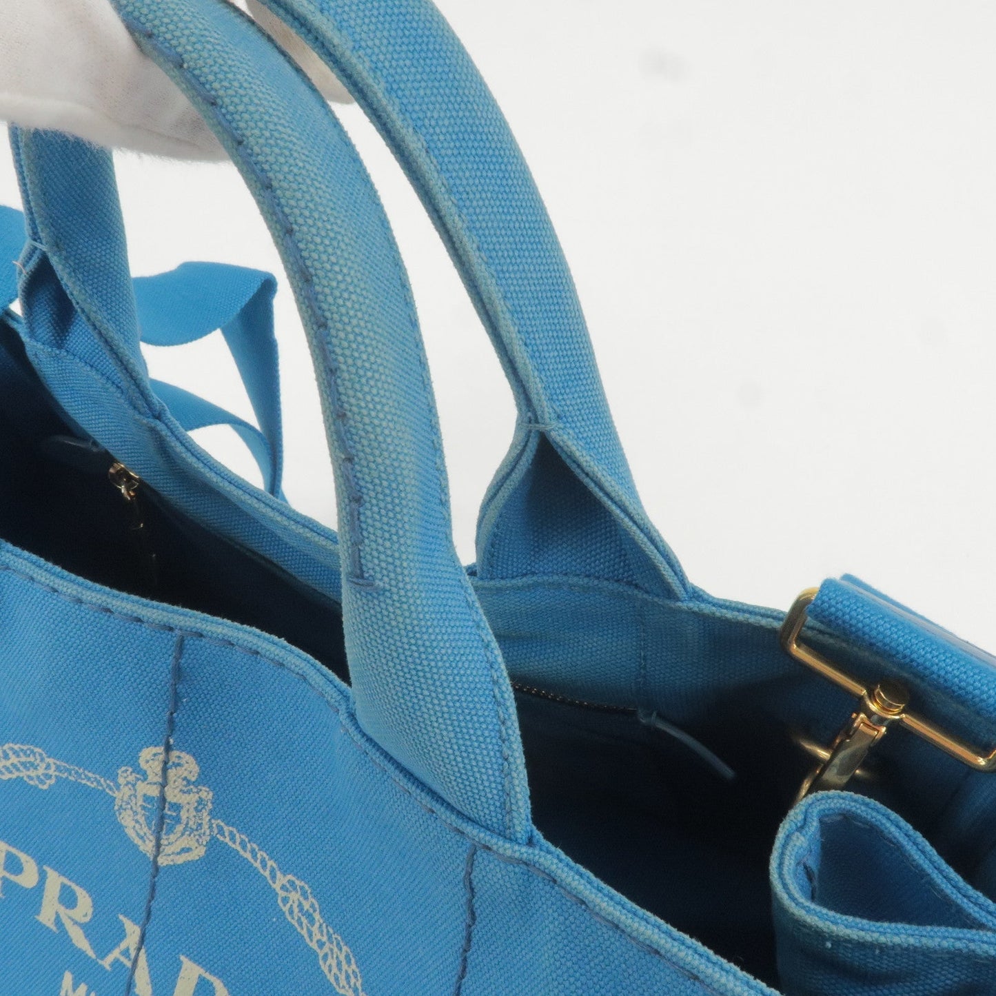 PRADA Canapa Canvas 2Way Hand Bag Tote Bag Blue 1BG642