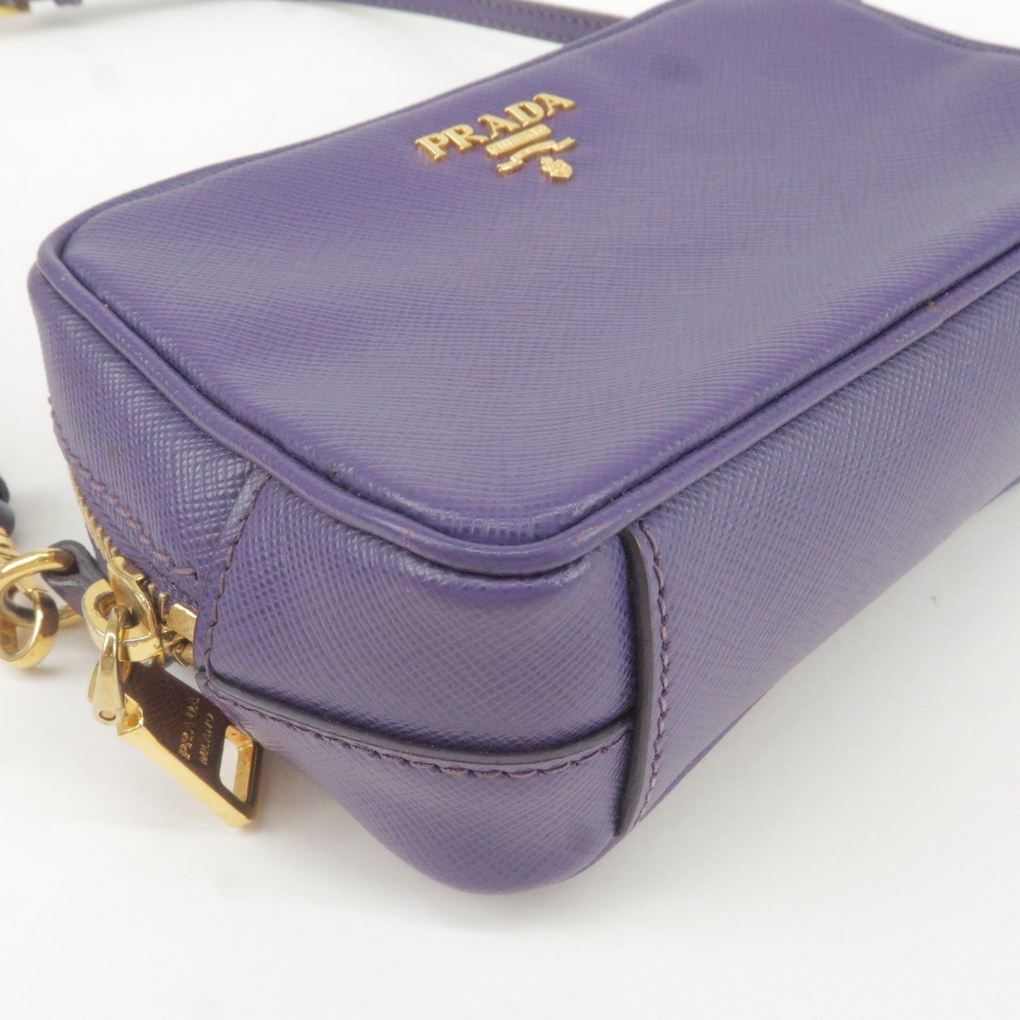 PRADA Logo Leather Mini Shoulder Bag 2Way Bag Pouch Purple