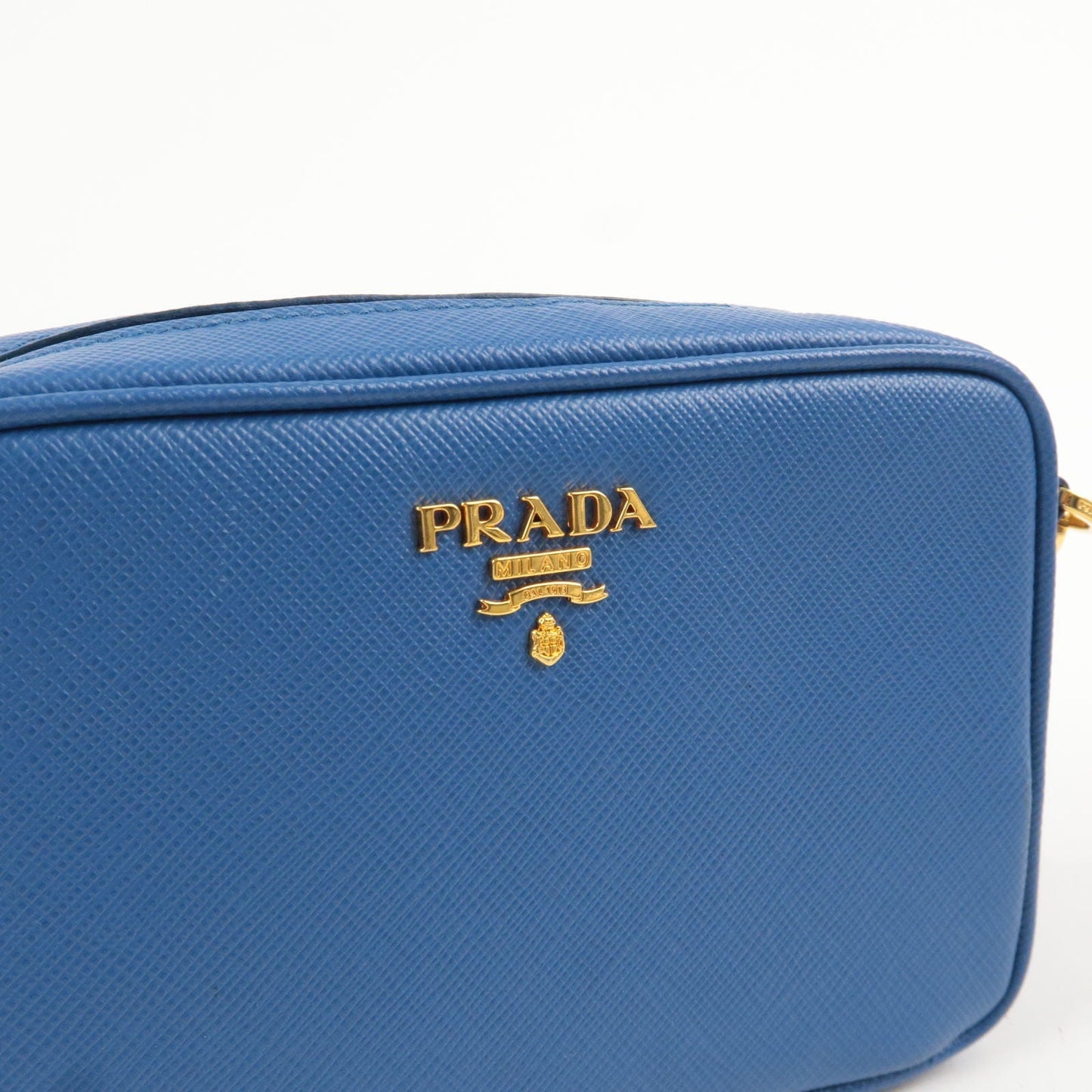 PRADA Logo Leather Shoulder Bag Mini Bag Blue 1N1674