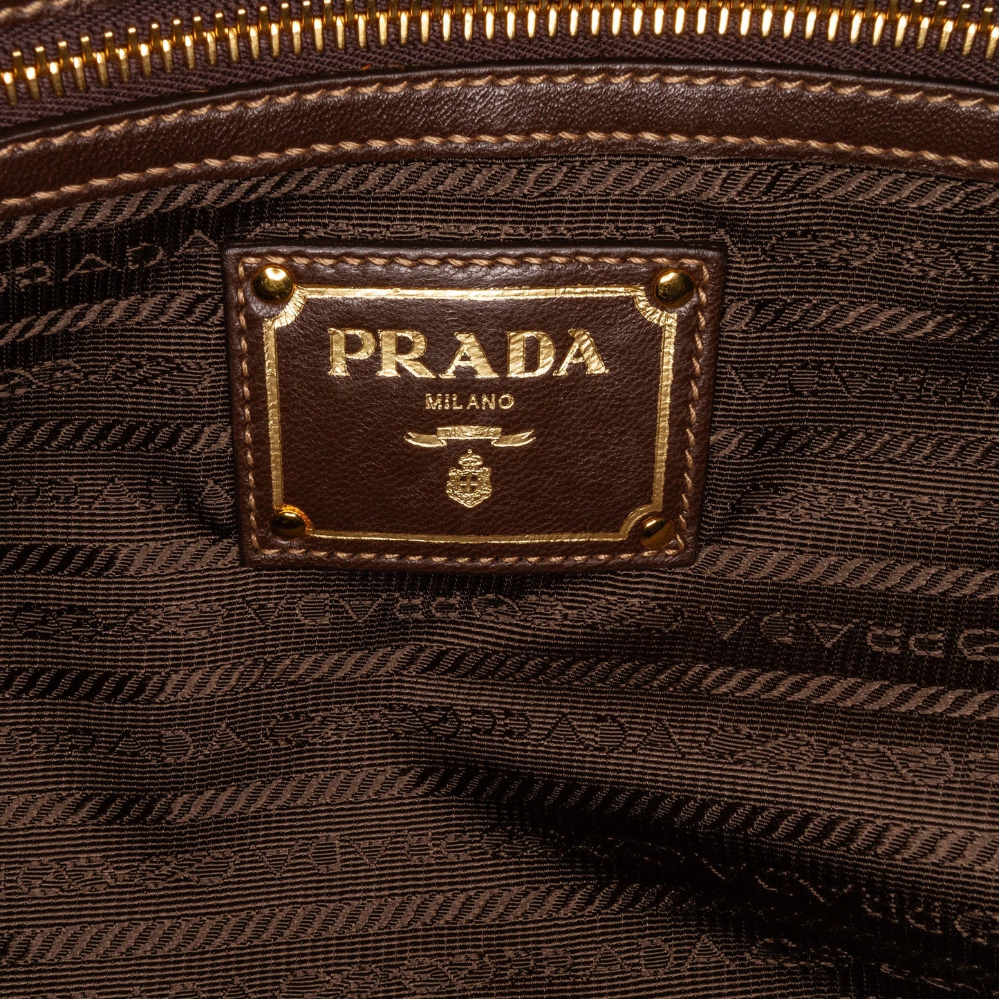 Brown Prada Logo Tessuto Drawstring Tote Bag