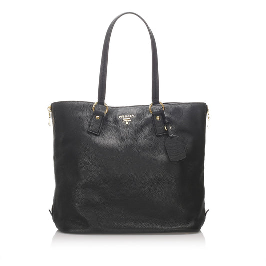 Prada Black Calf Leather Vitello Daino Tote Bag Italy