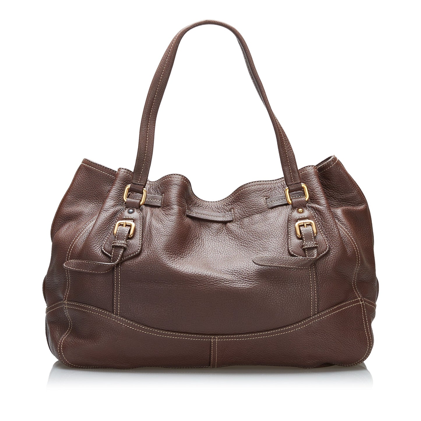 Brown Prada Cervo Drawstring Leather Tote