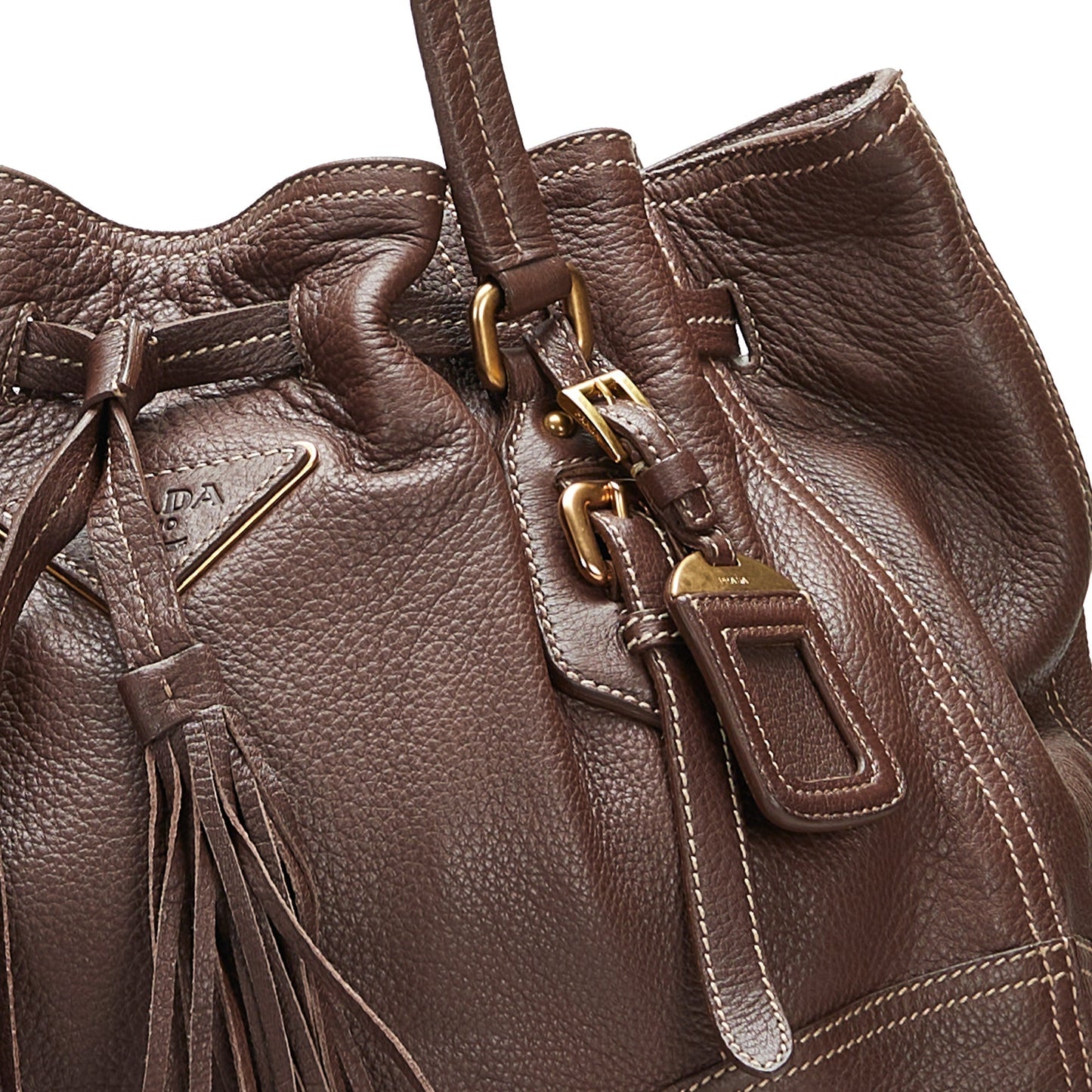 Brown Prada Cervo Drawstring Leather Tote