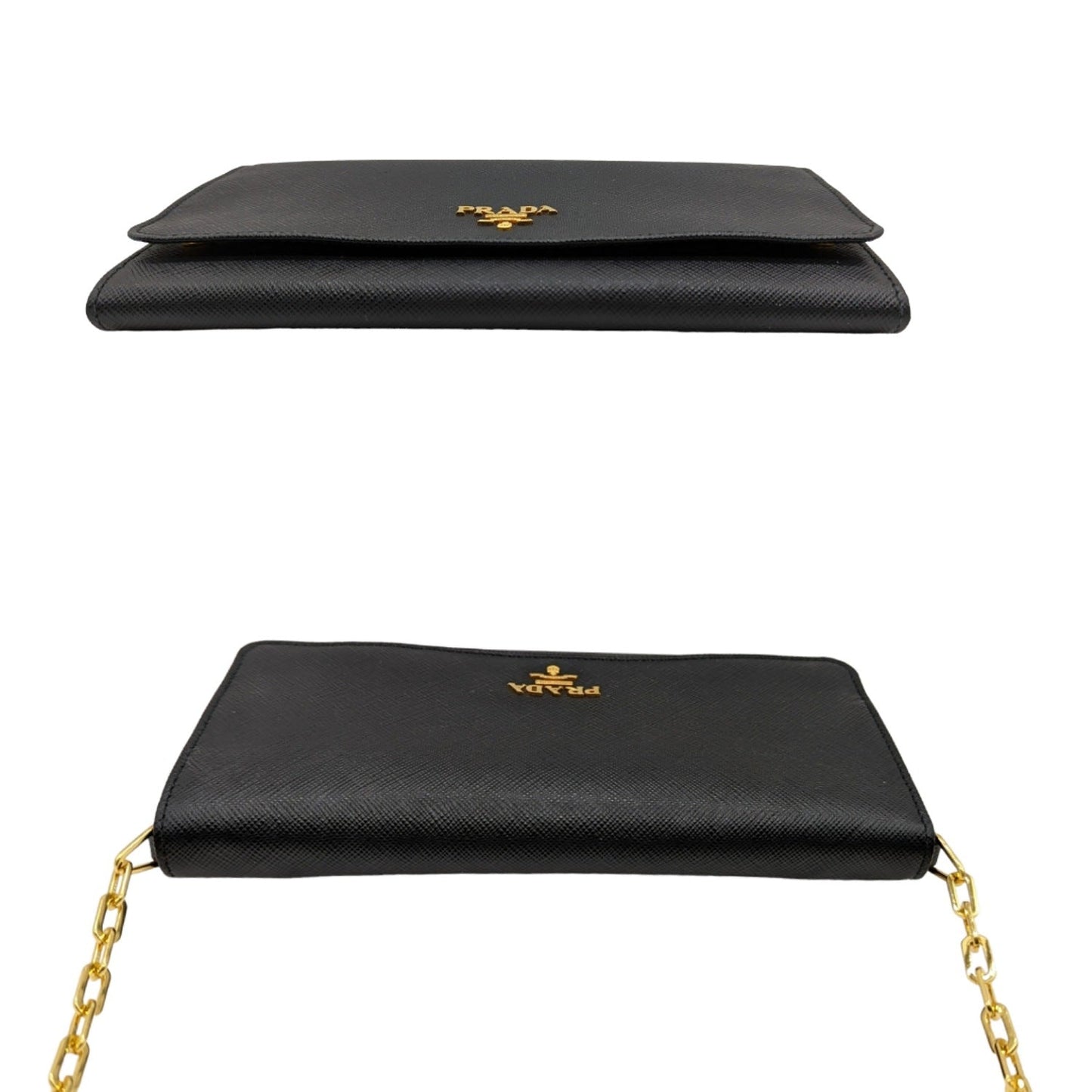 Prada Black Saffiano Metal Oro Chain Wallet Crossbody