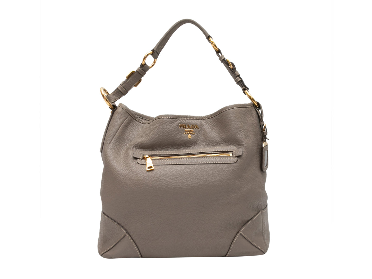 Gray Prada Leather Hobo Tote Bag