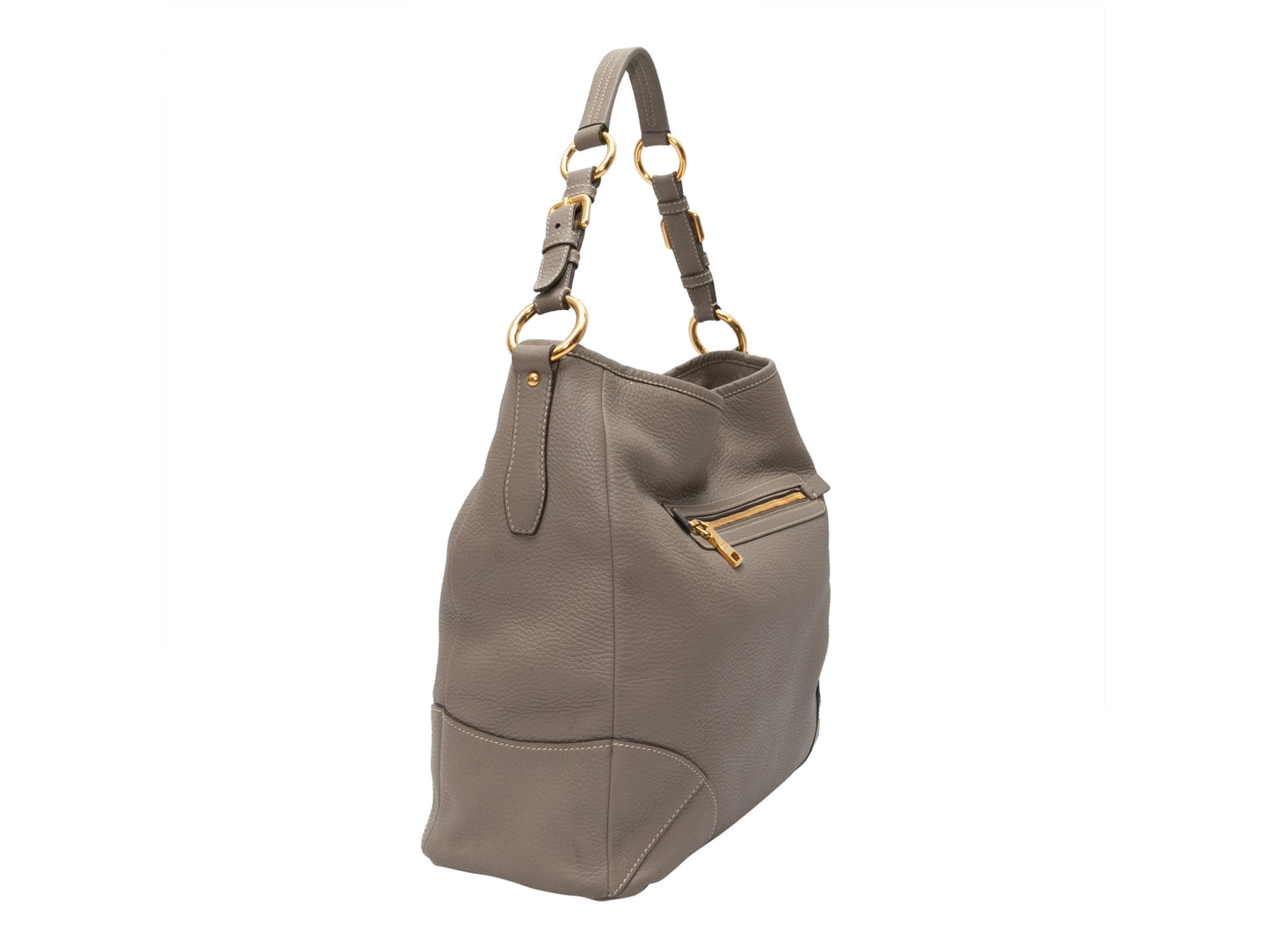 Gray Prada Leather Hobo Tote Bag