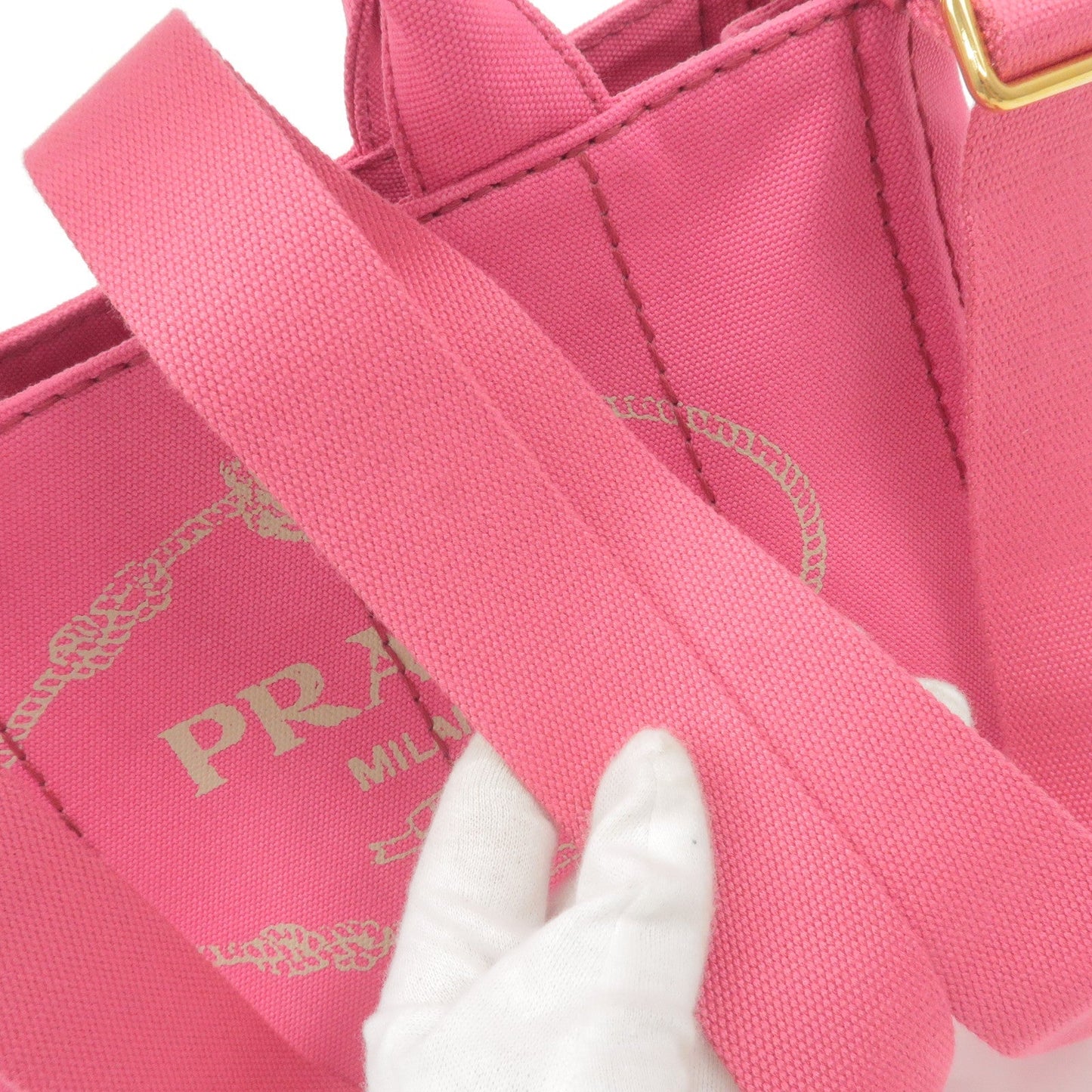 PRADA Logo Canapa Mini Canvas 2Way Tote Bag Pink 1BG439