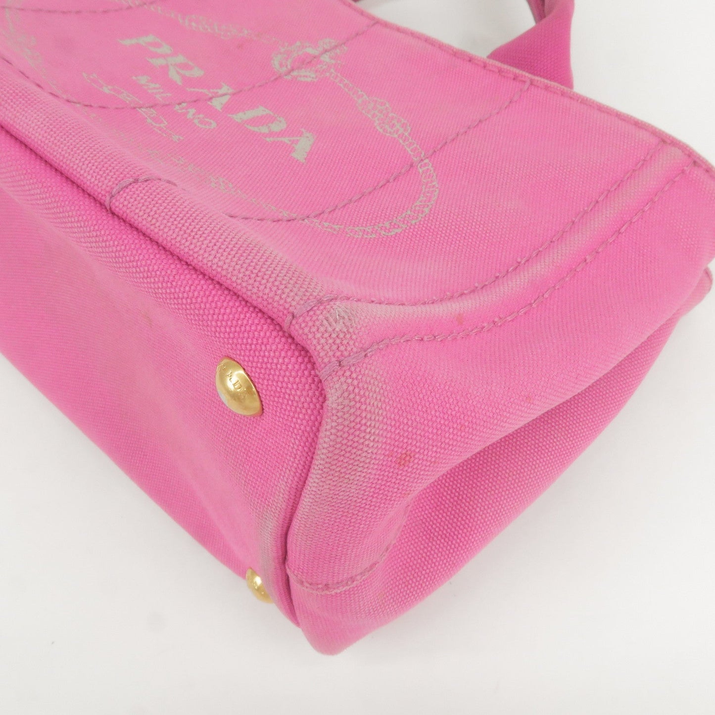 PRADA Logo Canapa Mini Canvas Hand Bag Tote Bag Pink