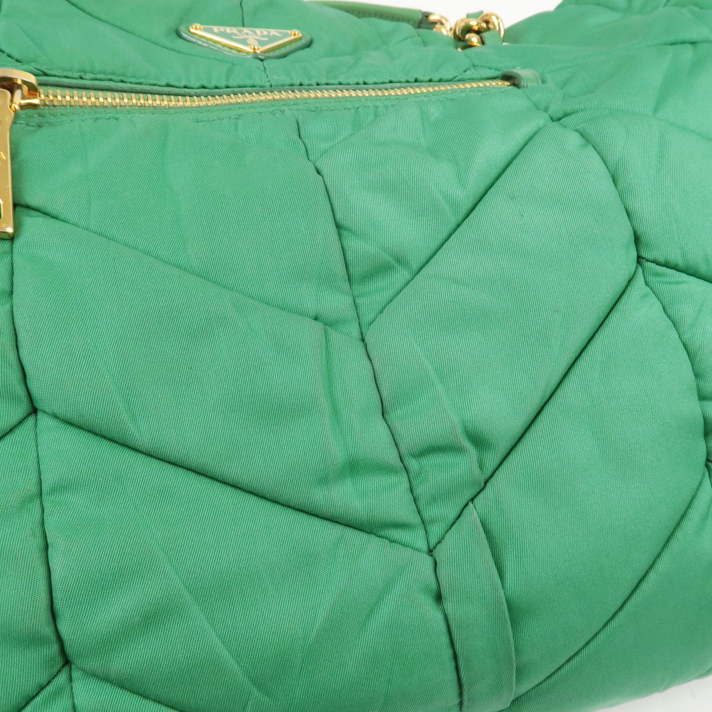 PRADA Logo Nylon Leather Chain Tote Bag Green BR4383