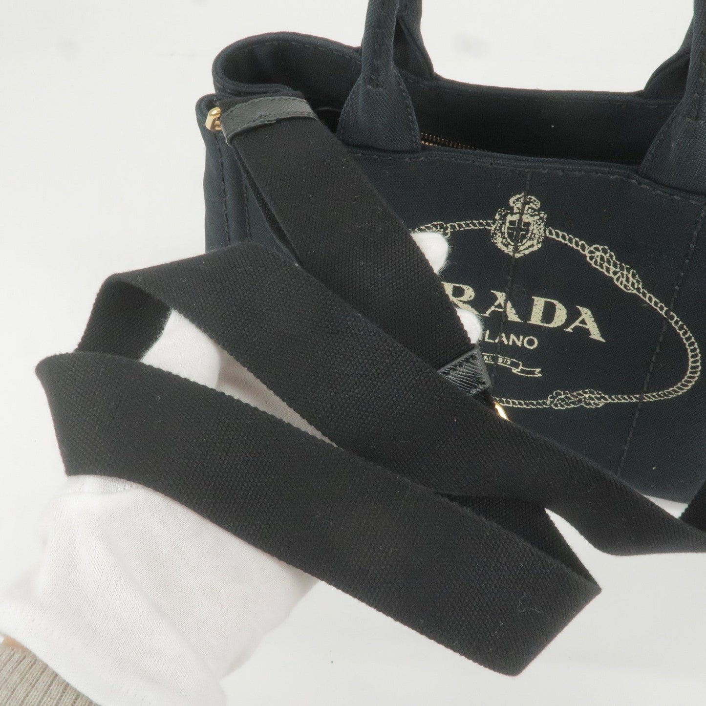 PRADA Canapa Mini Canvas 2Way Bag Shoulder Bag Black 1BG439