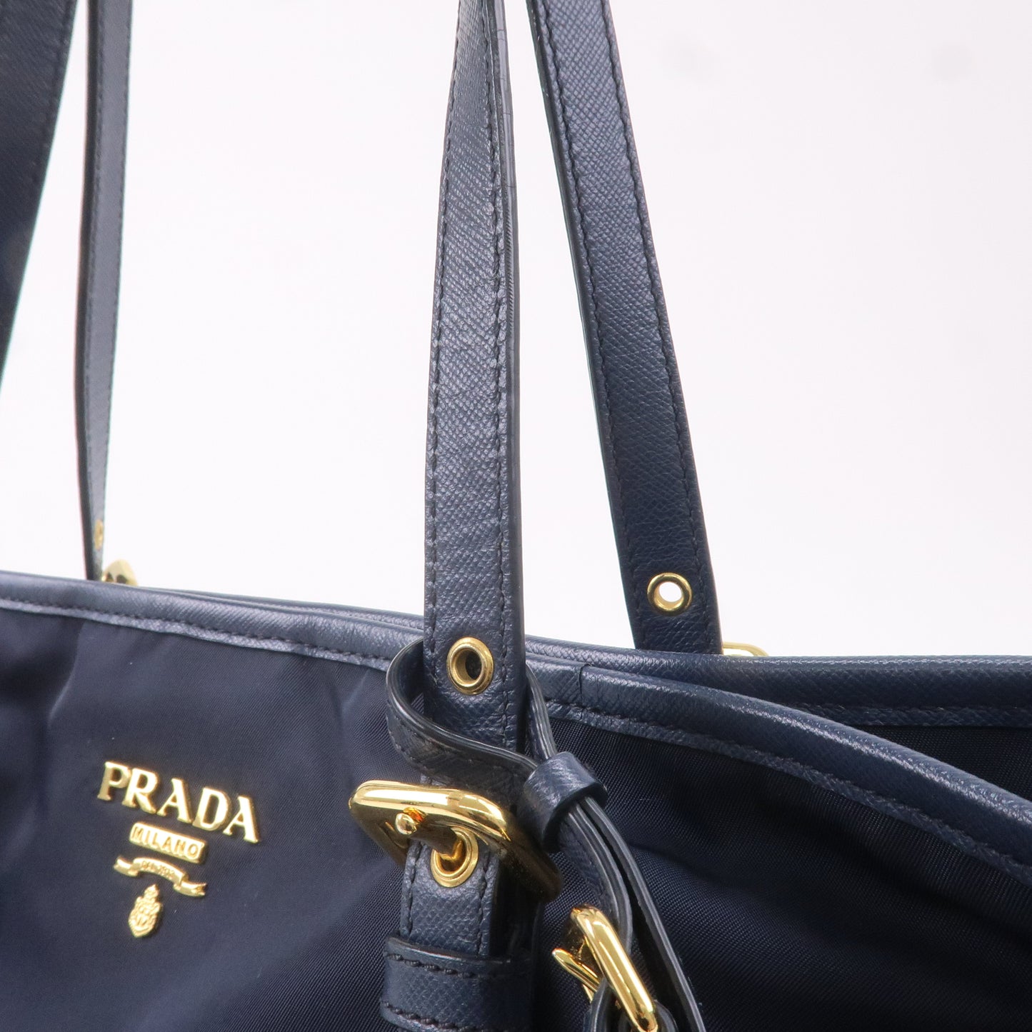 PRADA Nylon Leather Tote Bag Shoulder Bag Navy 1BG401