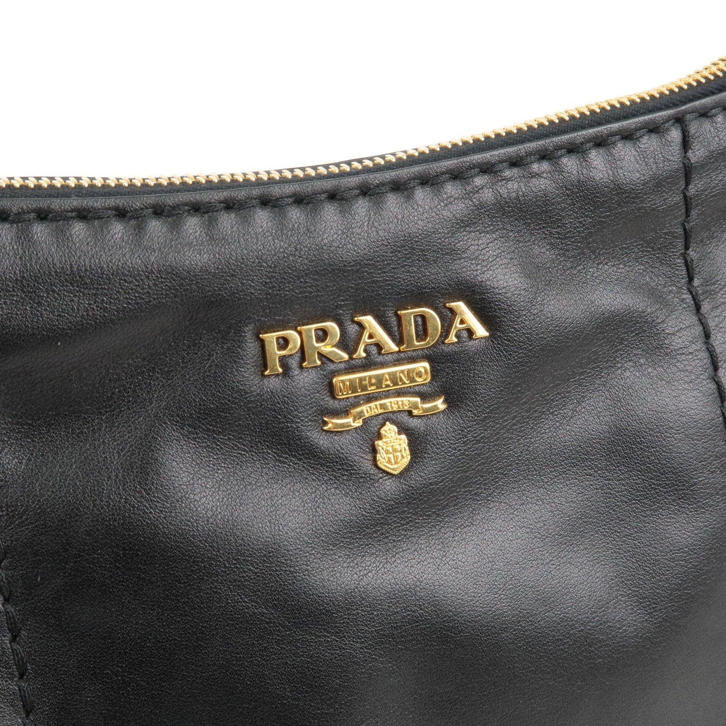 PRADA Soft Calf Leather Shoulder Bag Black BR4690