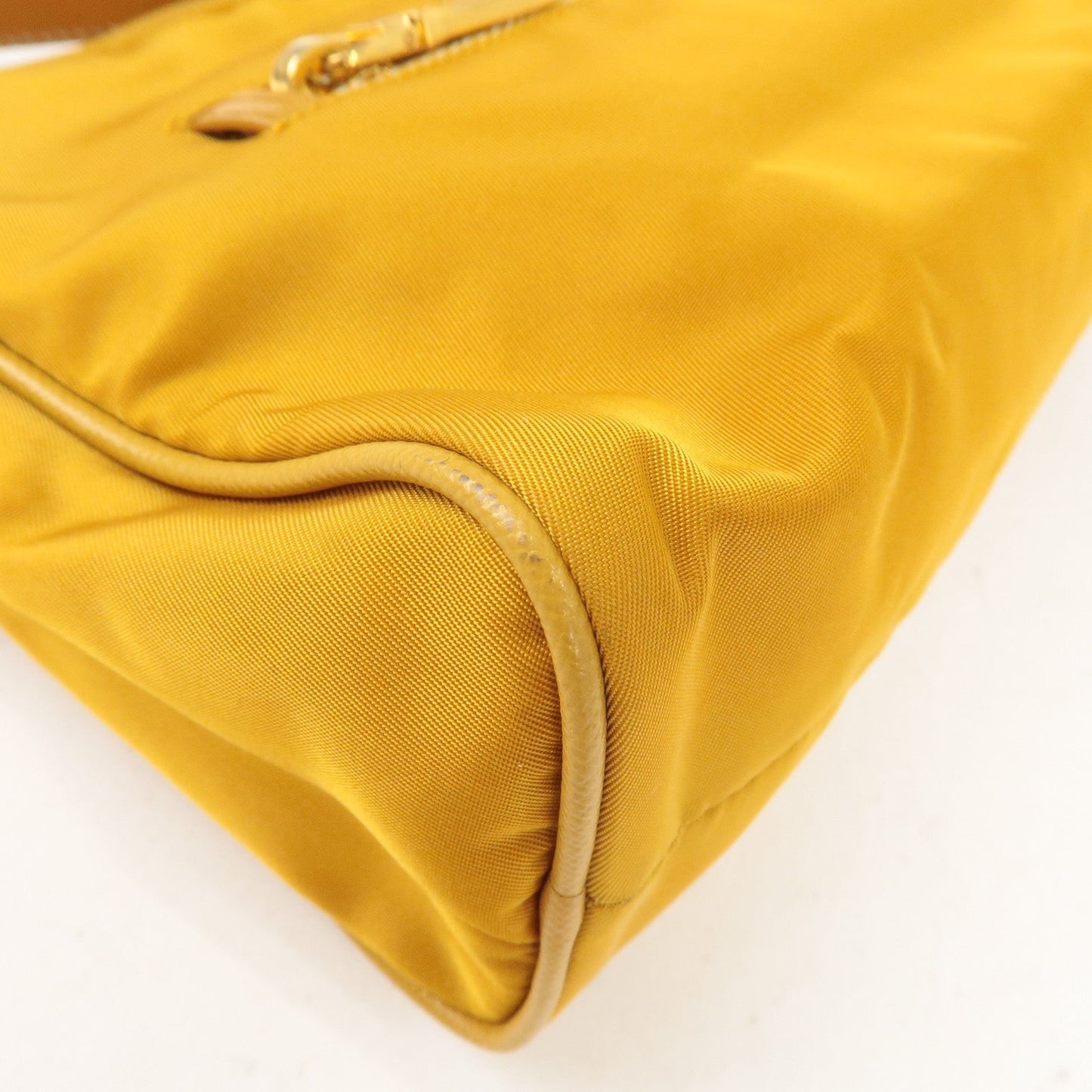 PRADA Logo Nylon Leather Shoulder Bag Mustard Yellow BN1834