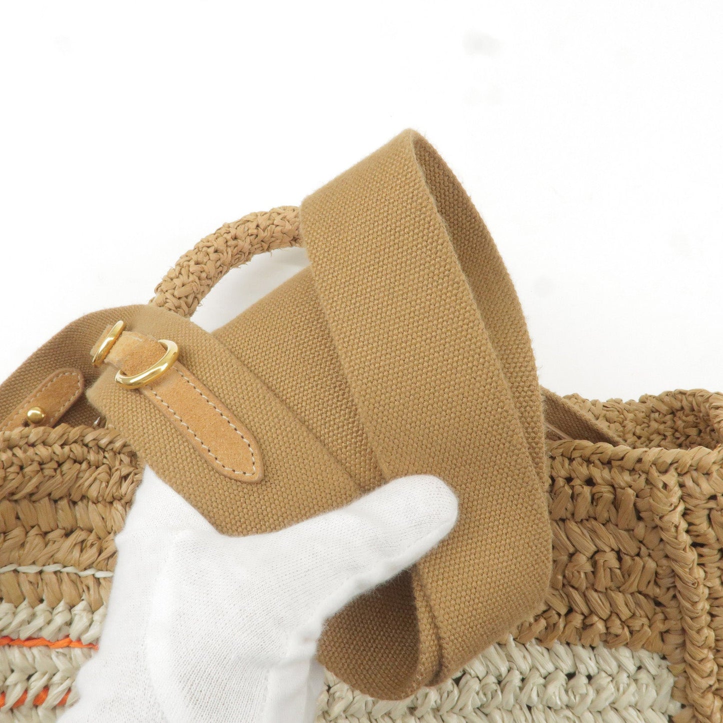 PRADA Raffia Tricot Canapa 2WAY Basket Bag Hand Bag Caramel Orange