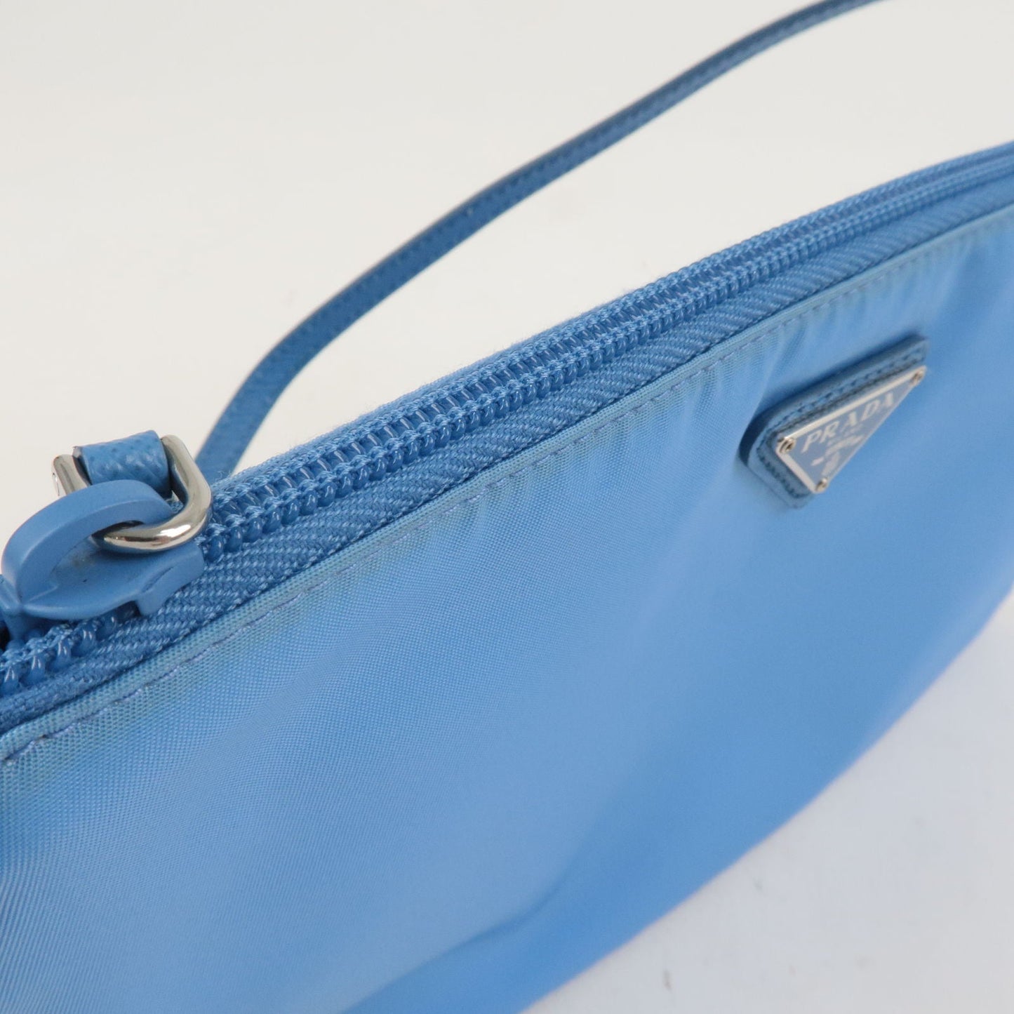 PRADA Logo Nylon Leather Hand Bag Shoulder Bag Light Blue 1NI545