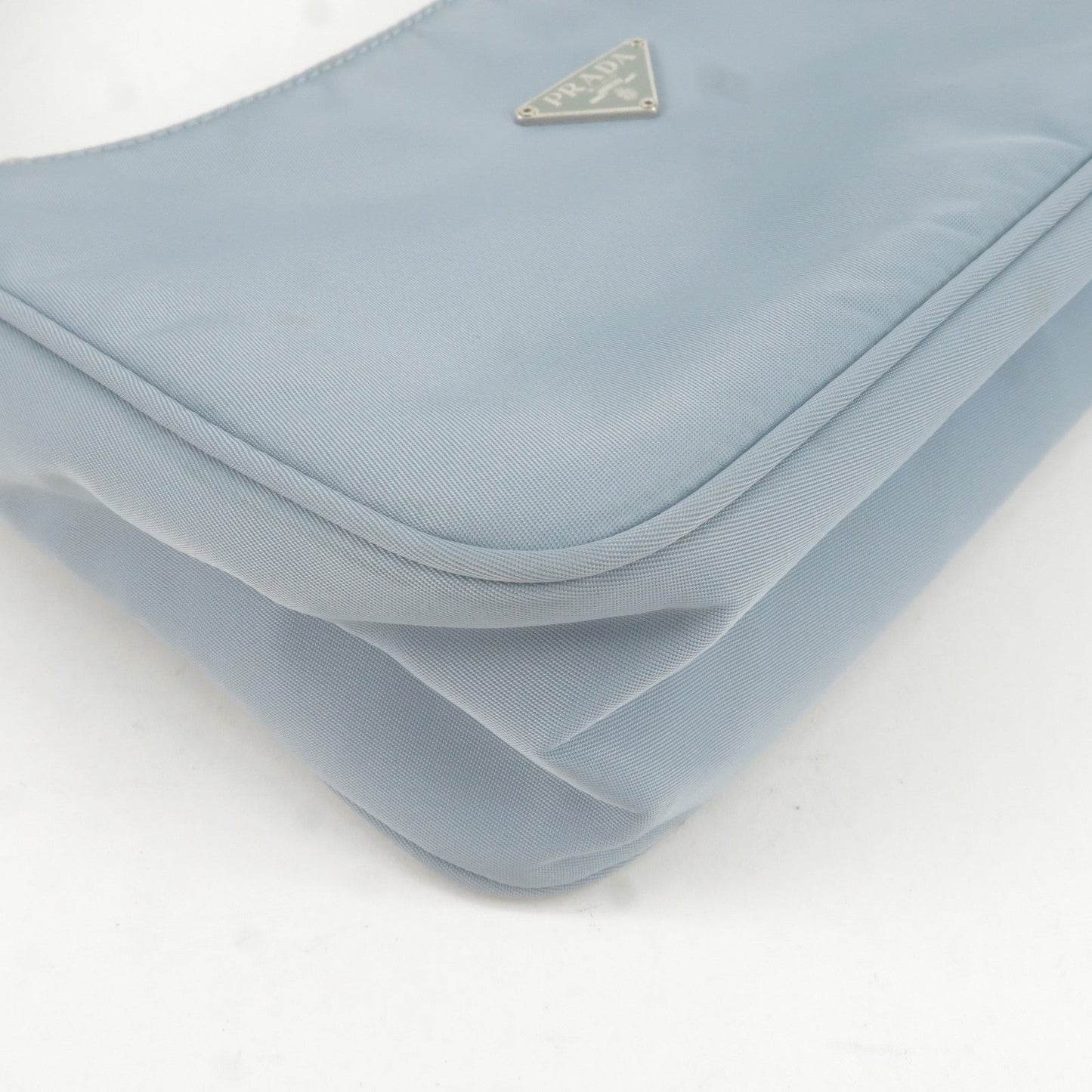 PRADA Logo Nylon Canvas Hand Bag Pouch Purse Light Blue MV515