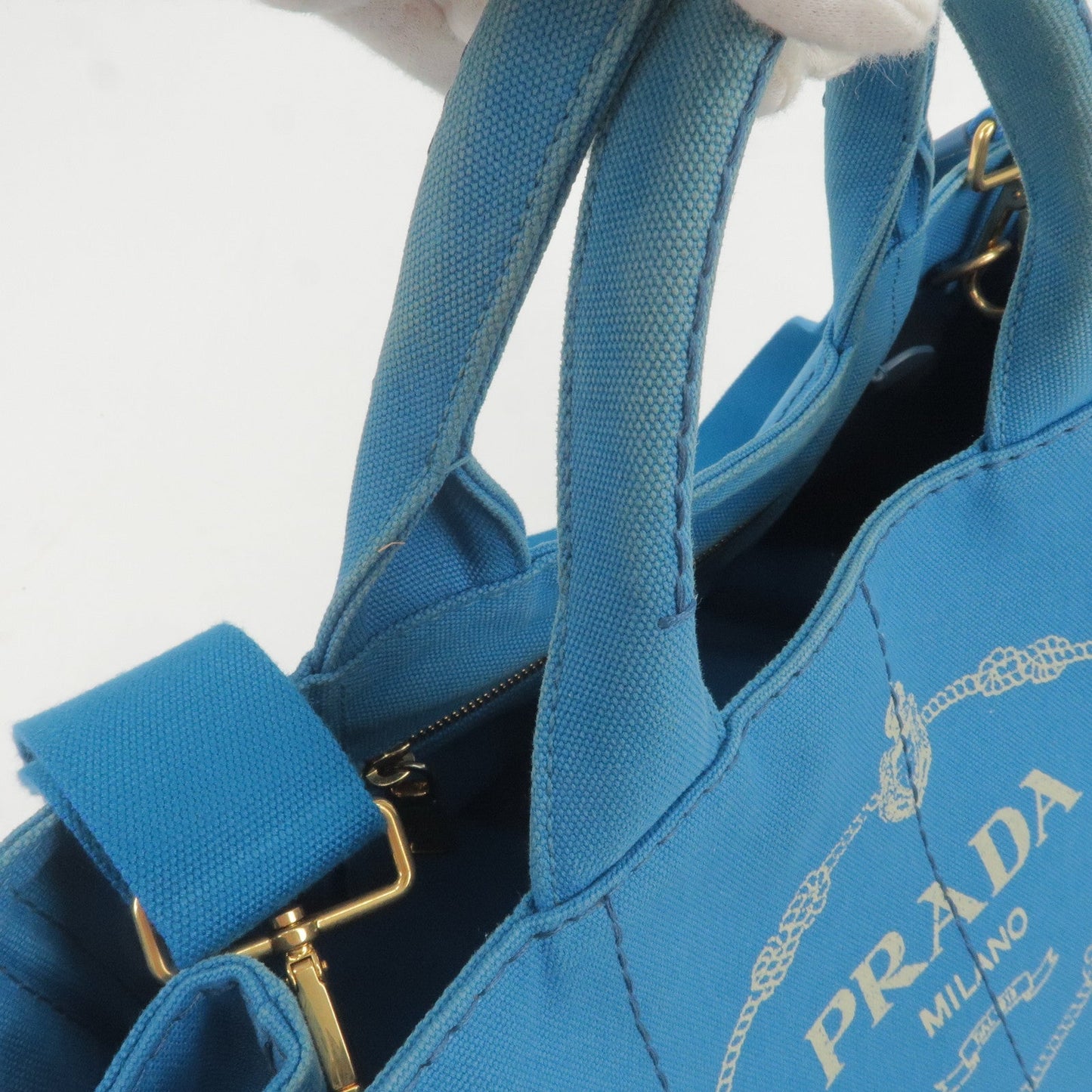 PRADA Canapa Canvas 2Way Hand Bag Tote Bag Blue 1BG642