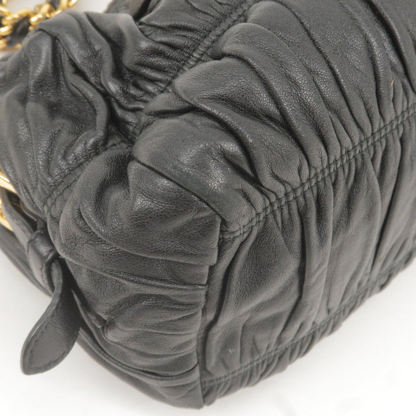 PRADA Leather Chain Gather Shoulder Bag NERO Black