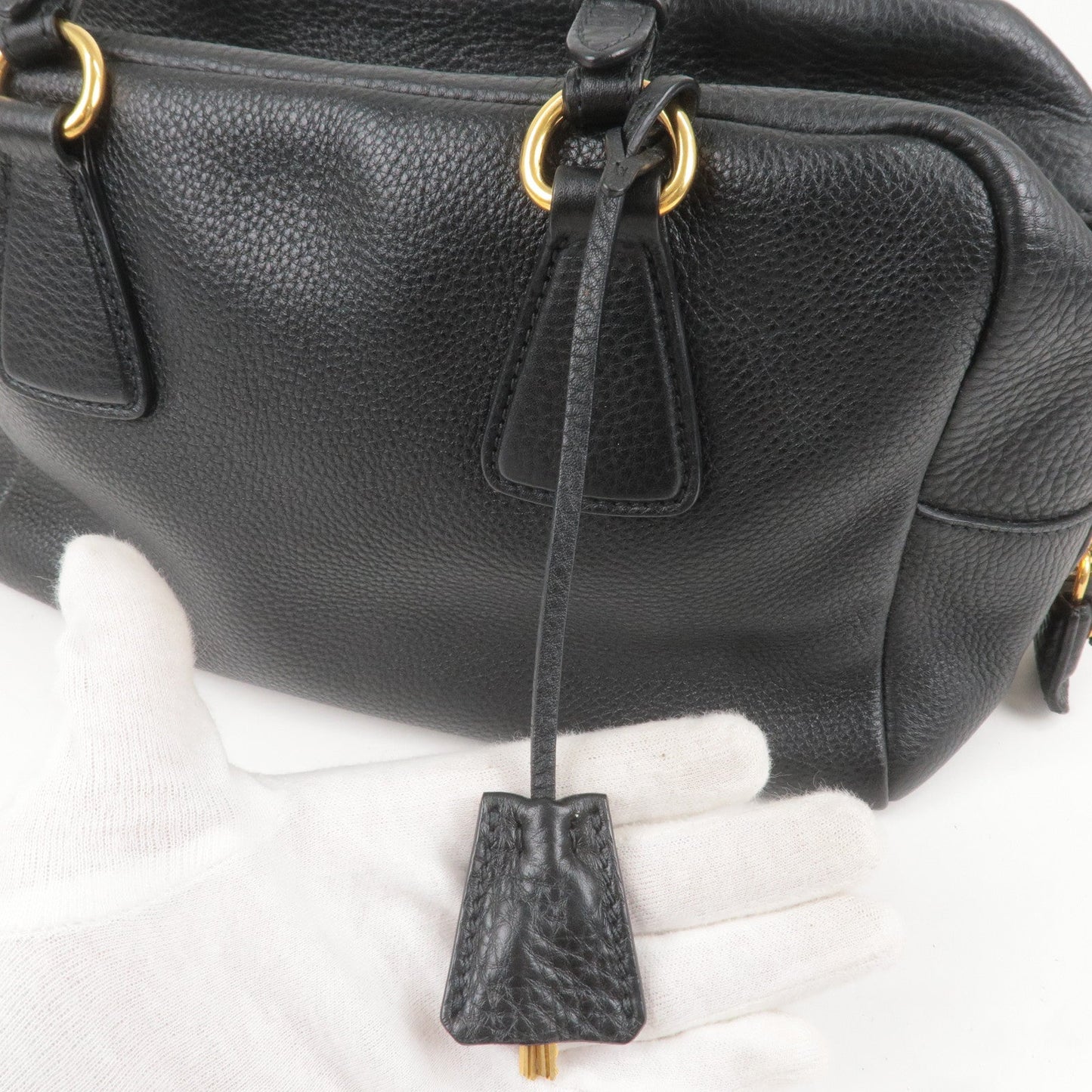 PRADA Logo Leather Mini Boston Bag Shoulder Bag Black B3091M