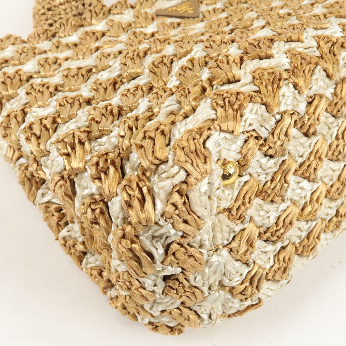 PRADA Raffia Crochet Canapa Tote Bag Beige BN2303