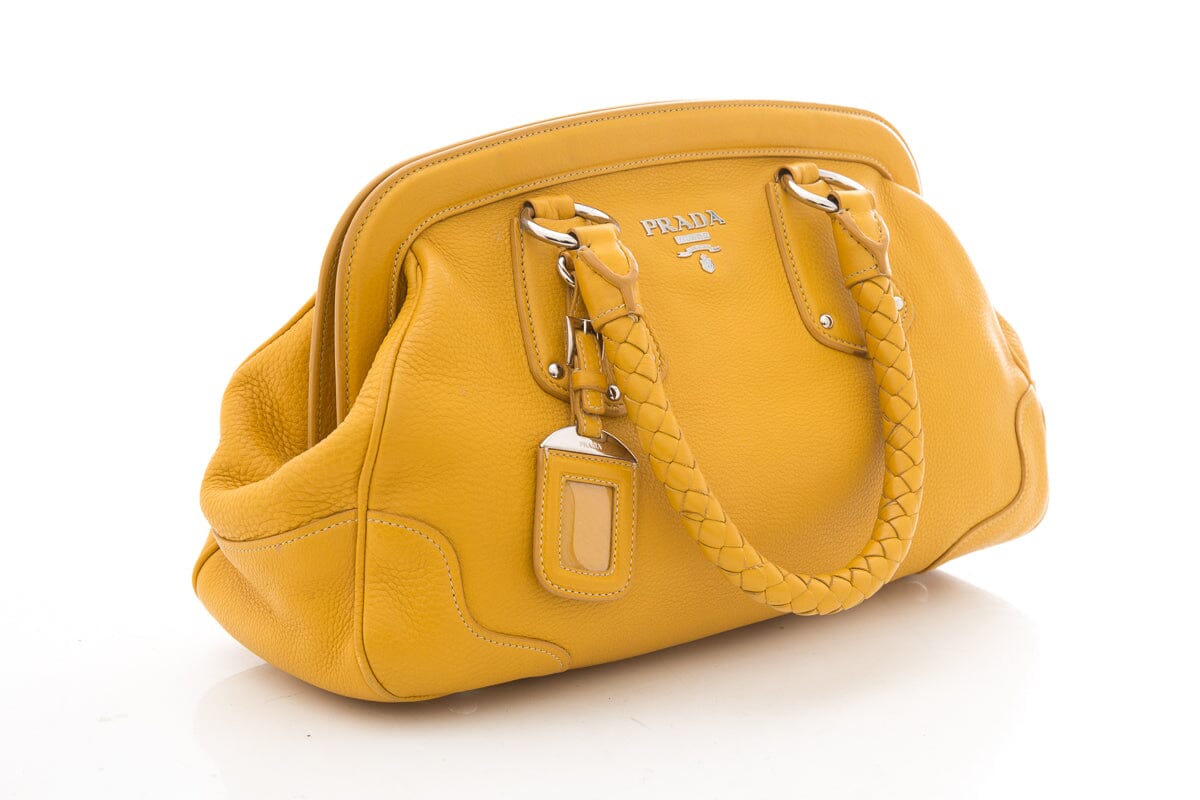 Prada Yellow Vitello Daino Leather Handbag