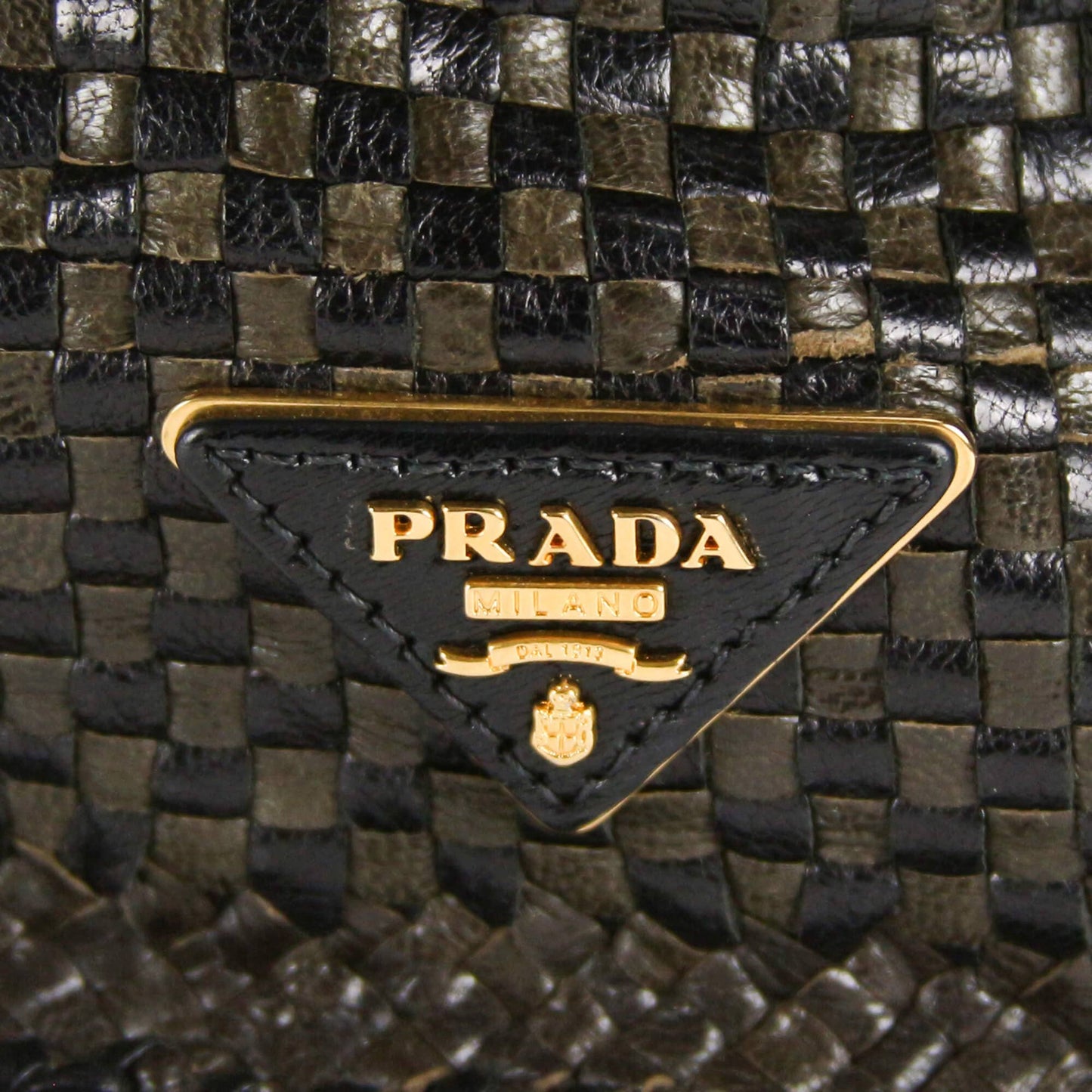 Prada Madras Woven Black/Khaki Goatskin