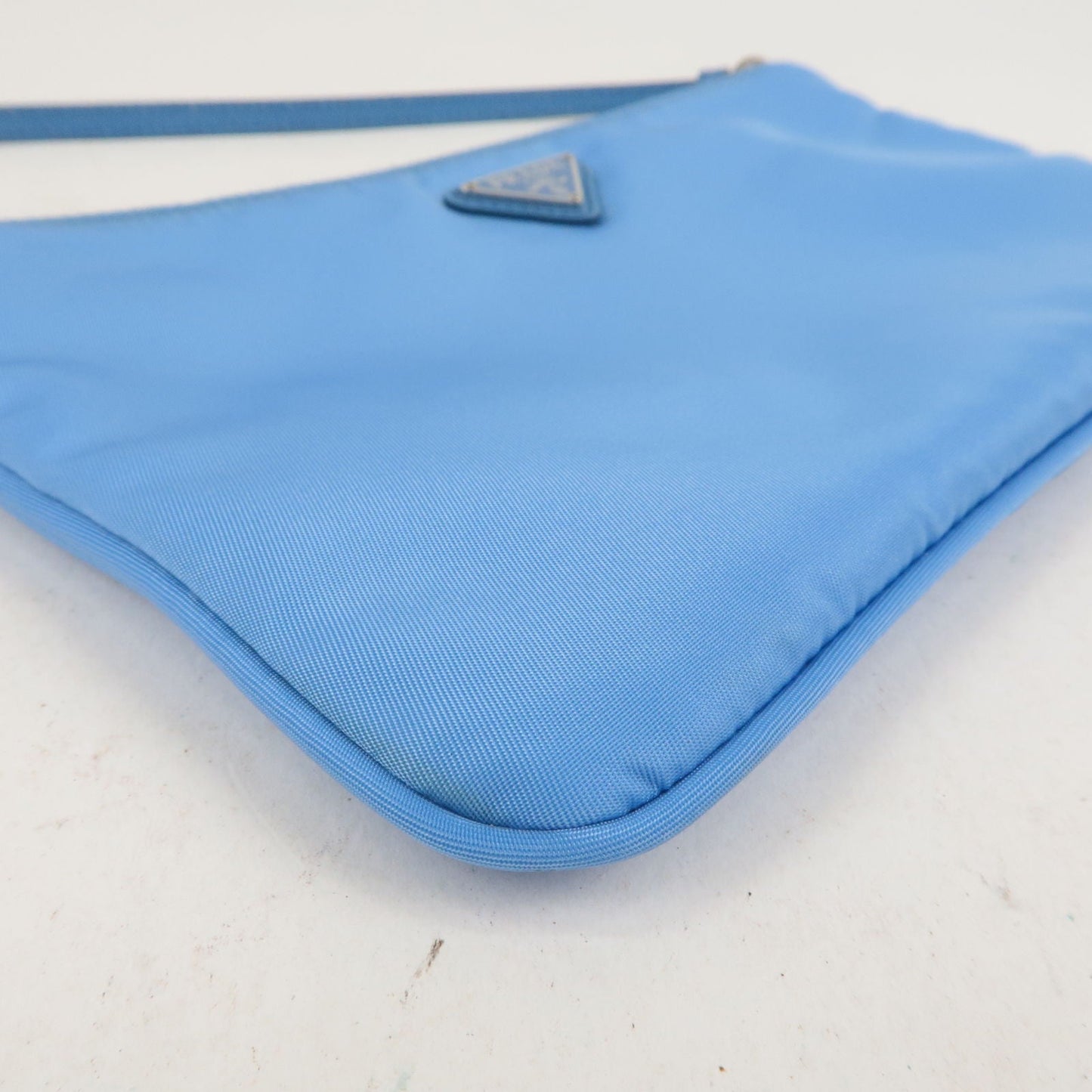 PRADA Logo Nylon Leather Hand Bag Shoulder Bag Light Blue 1NI545