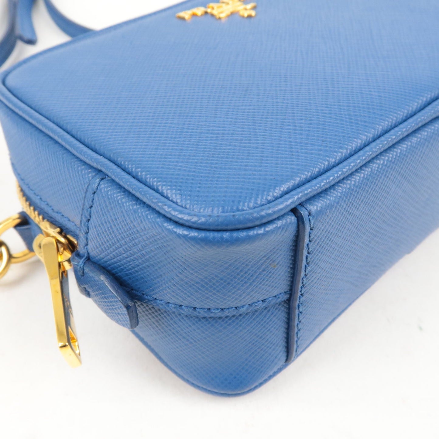 PRADA Logo Leather Shoulder Bag Mini Bag Blue 1N1674