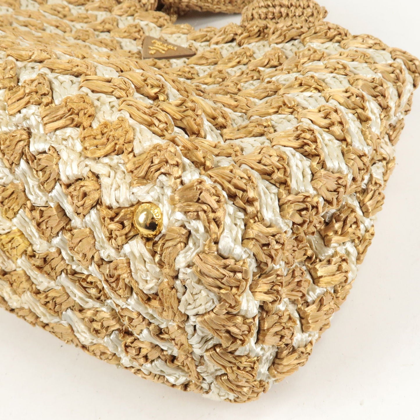 PRADA Raffia Crochet Canapa Tote Bag Beige BN2303