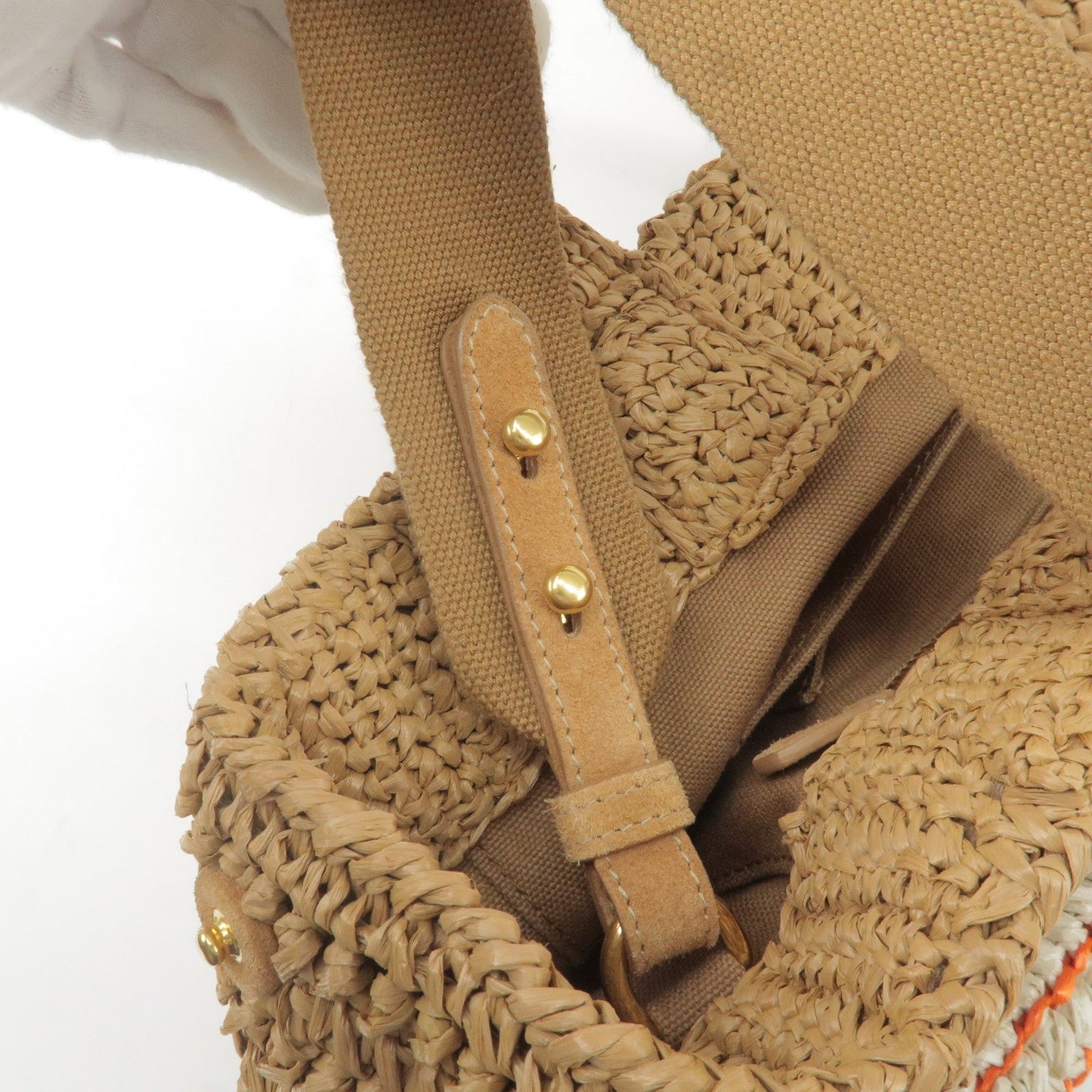 PRADA Raffia Tricot Canapa 2WAY Basket Bag Hand Bag Caramel Orange