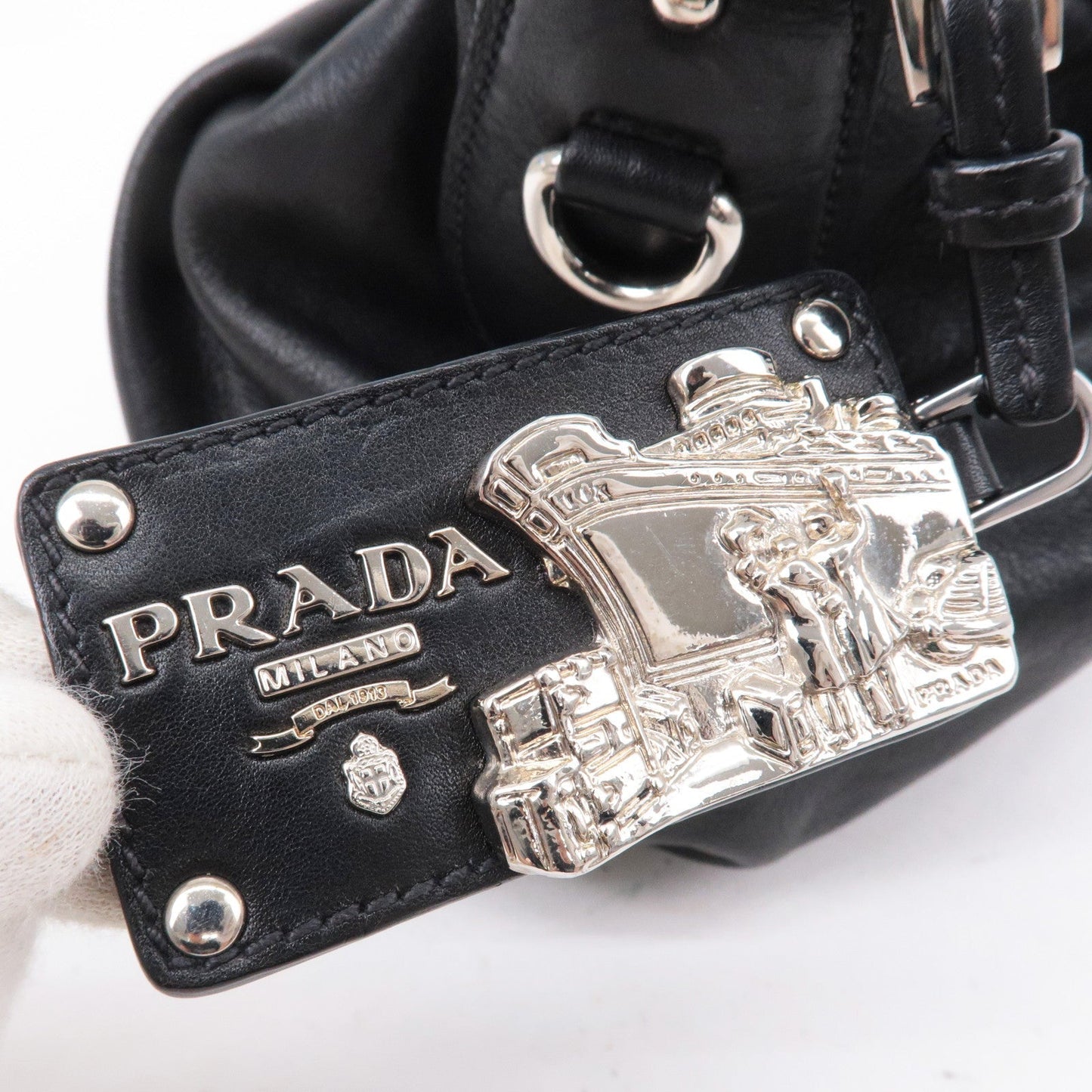 PRADA Leather Shoulder Bag Black with Charm