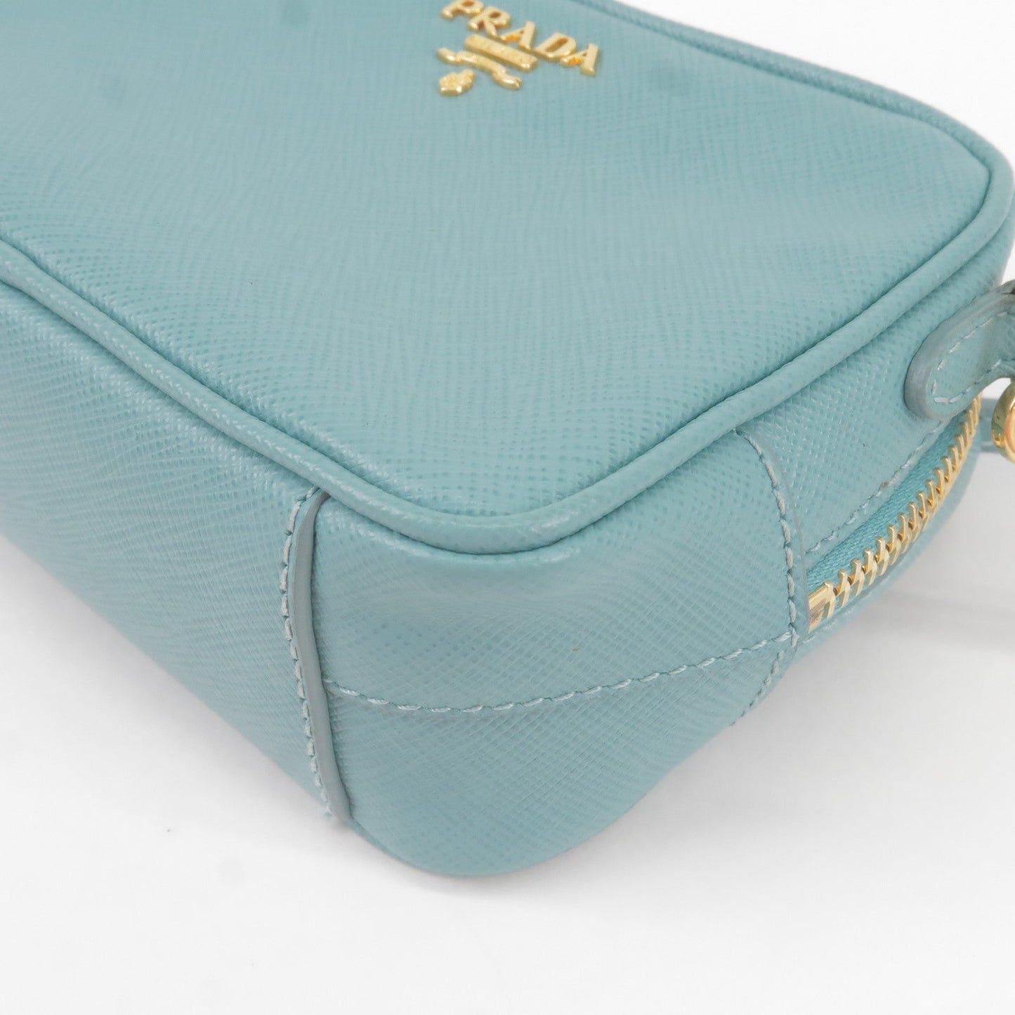 PRADA Vitello Daino Leather Shoulder Bag Purse Light Blue 1BC073