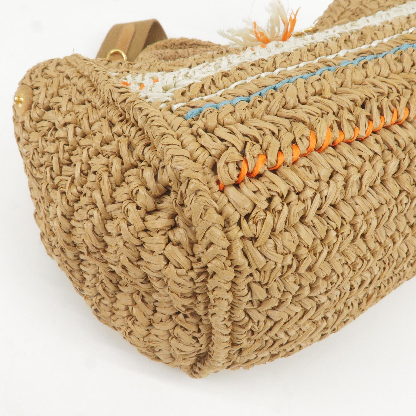 PRADA Raffia Tricot Canapa 2WAY Basket Bag Hand Bag Caramel Orange