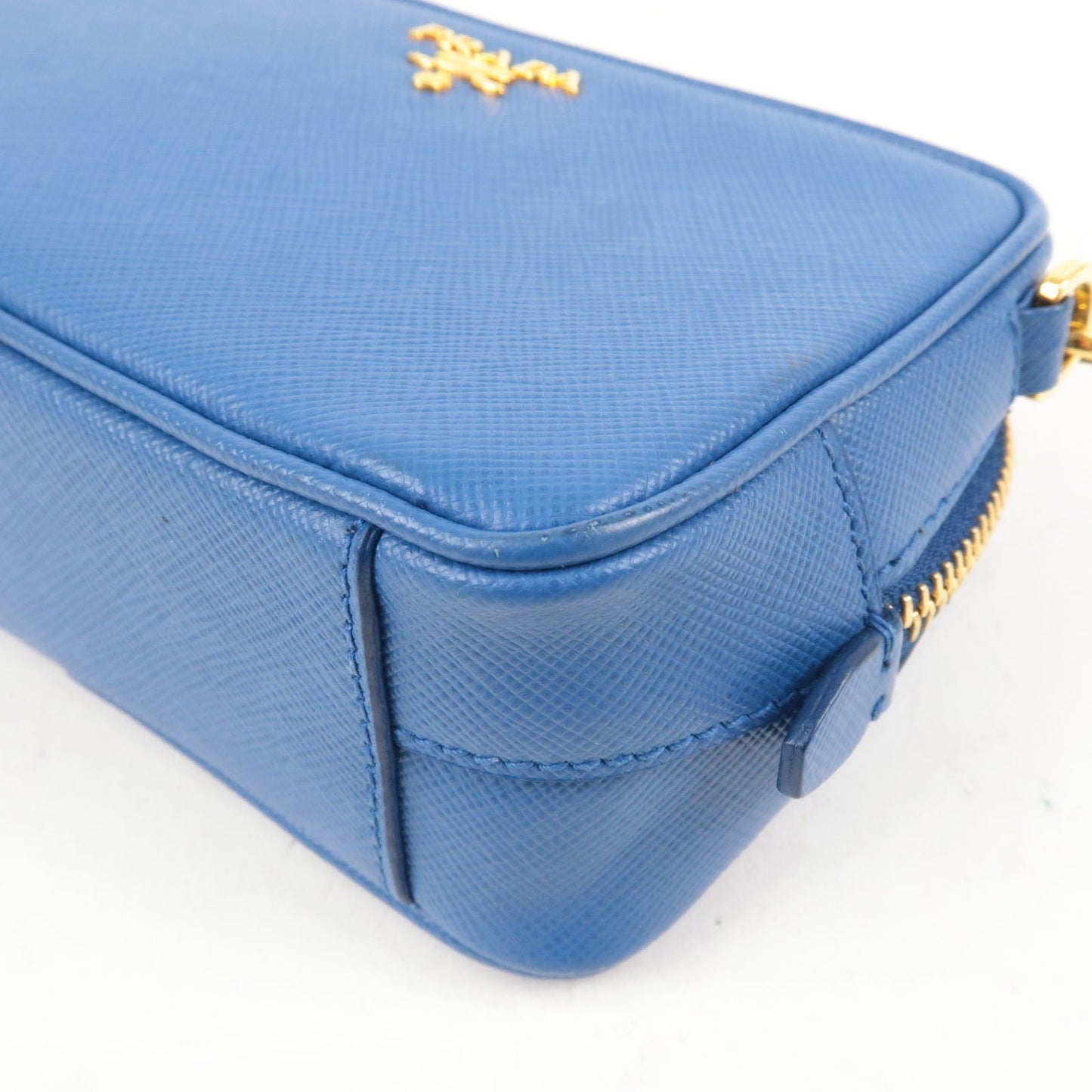 PRADA Logo Leather Shoulder Bag Mini Bag Blue 1N1674