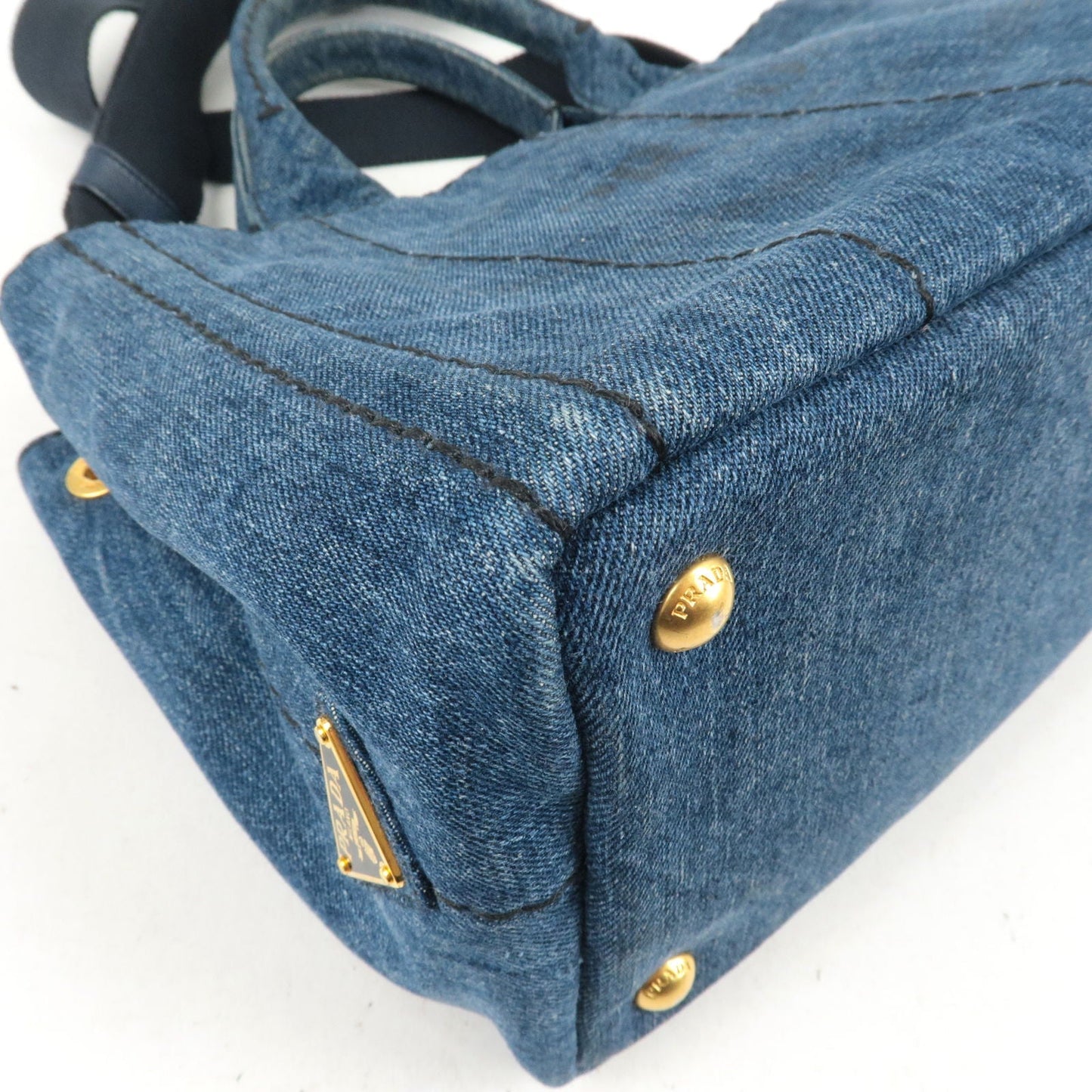 PRADA Logo Canapa Mini Denim Shoulder Bag Hand Bag Blue B2439G