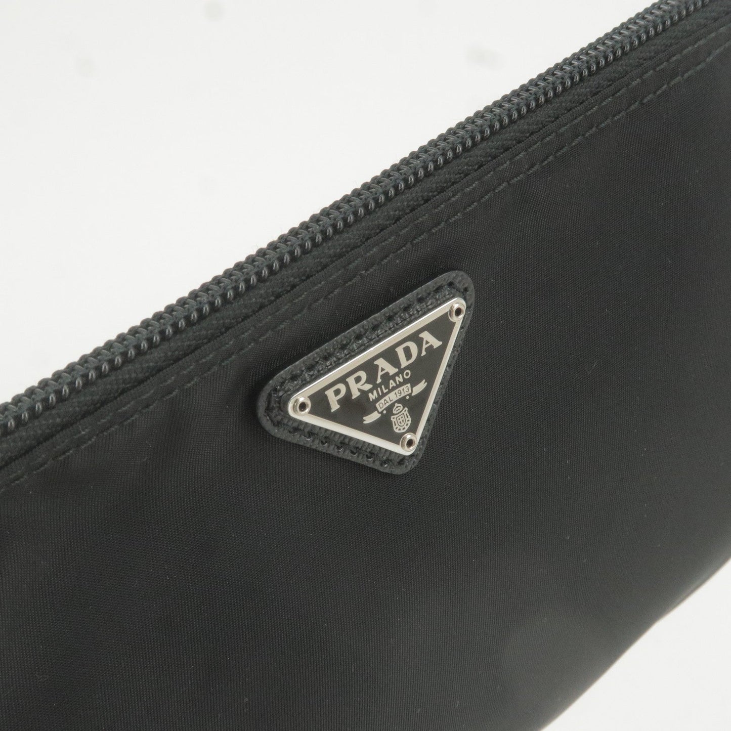 PRADA Logo Nylon Leather Pouch Clutch Cosmetic Bag NERO Black