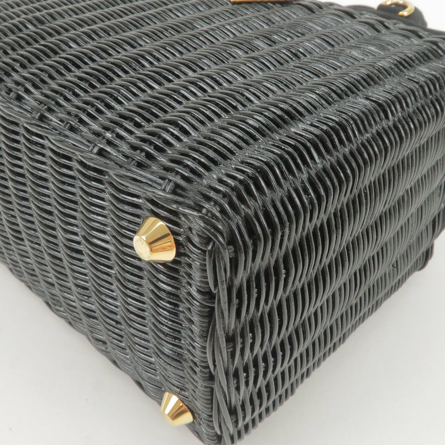 PRADA Wicker Canvas 2Way Basket Bag Hand Bag Black 1BG835