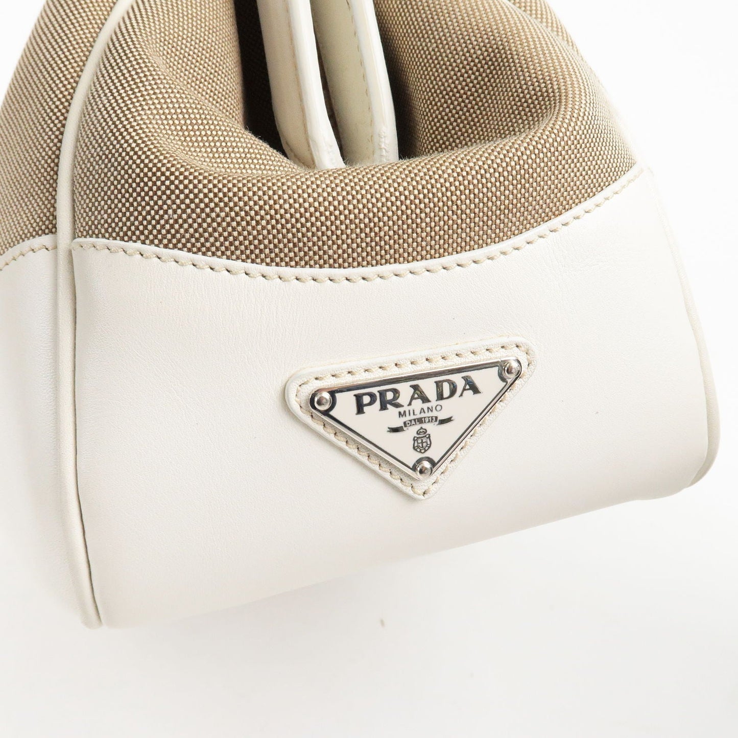 PRADA Logo Jacquard Leather Shoulder Bag Hand Bag Beige Ivory