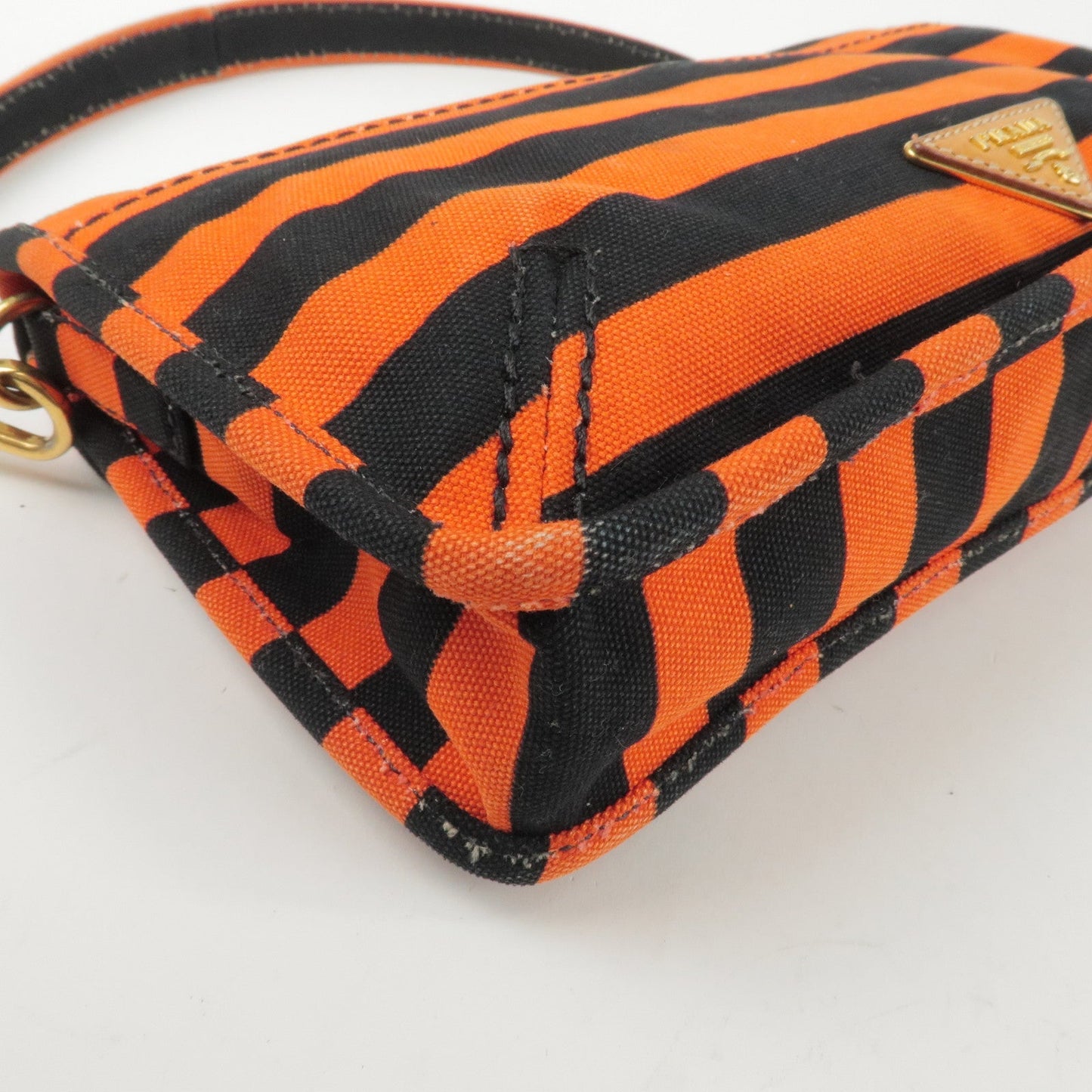 PRADA Logo Canvas Leather Shoulder Bag Hand Bag Orange Black